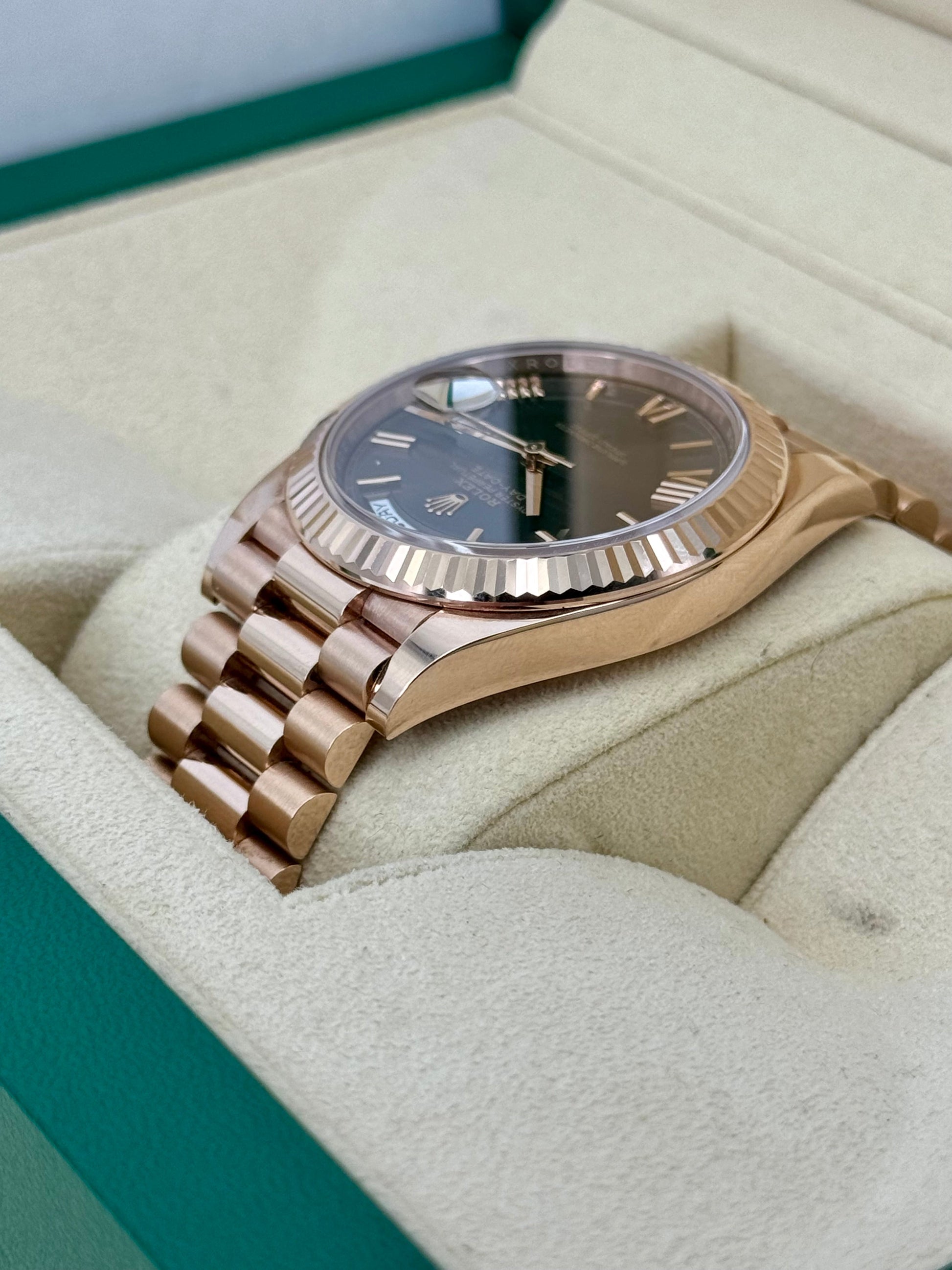 2021 Rolex Day-Date 40mm 228235 Presidential Rose Gold Chocolate Dial - MyWatchLLC
