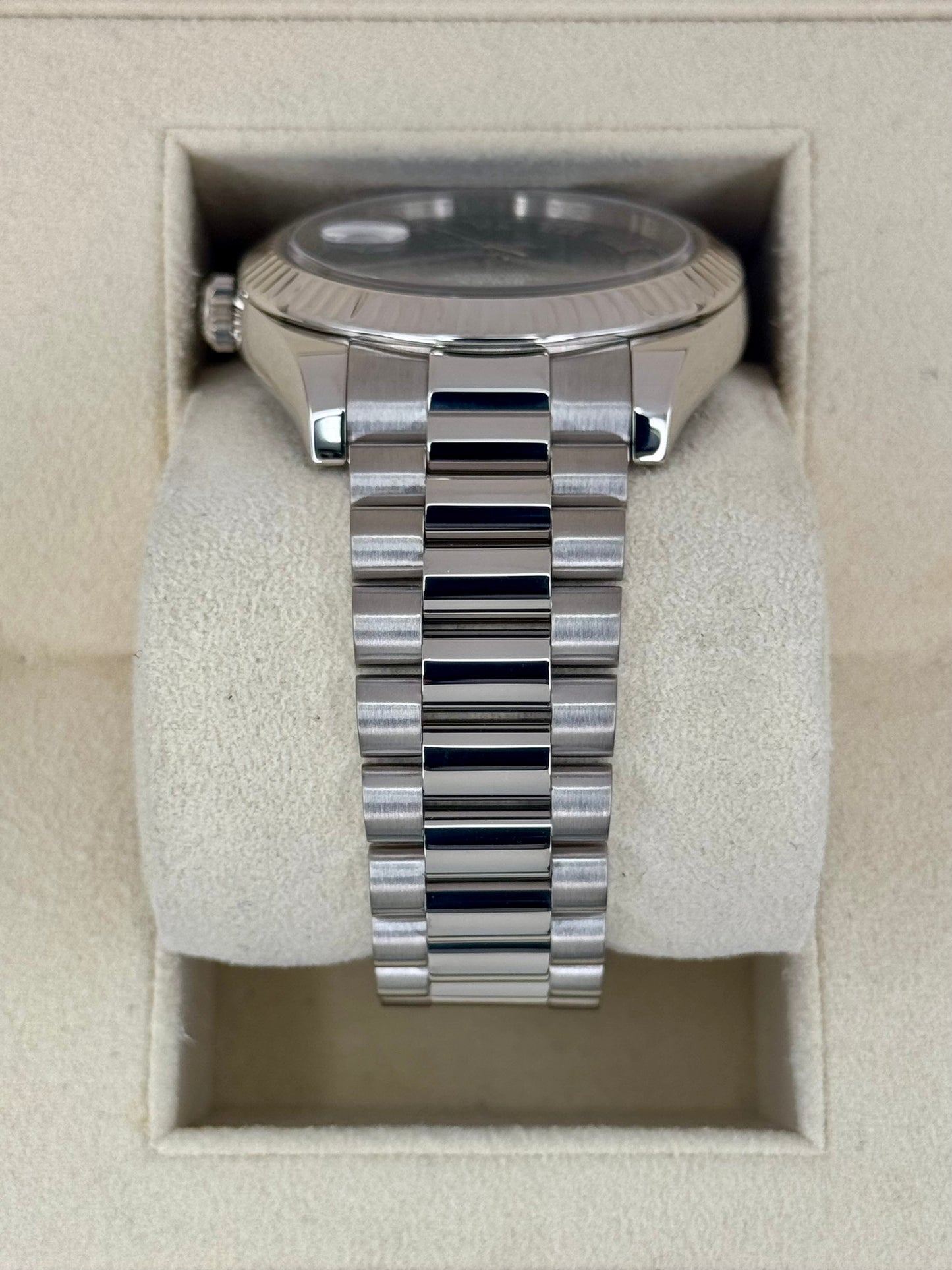 2015 Rolex Day-Date II 41mm 218239 White Gold Jubilee Black Dial - MyWatchLLC