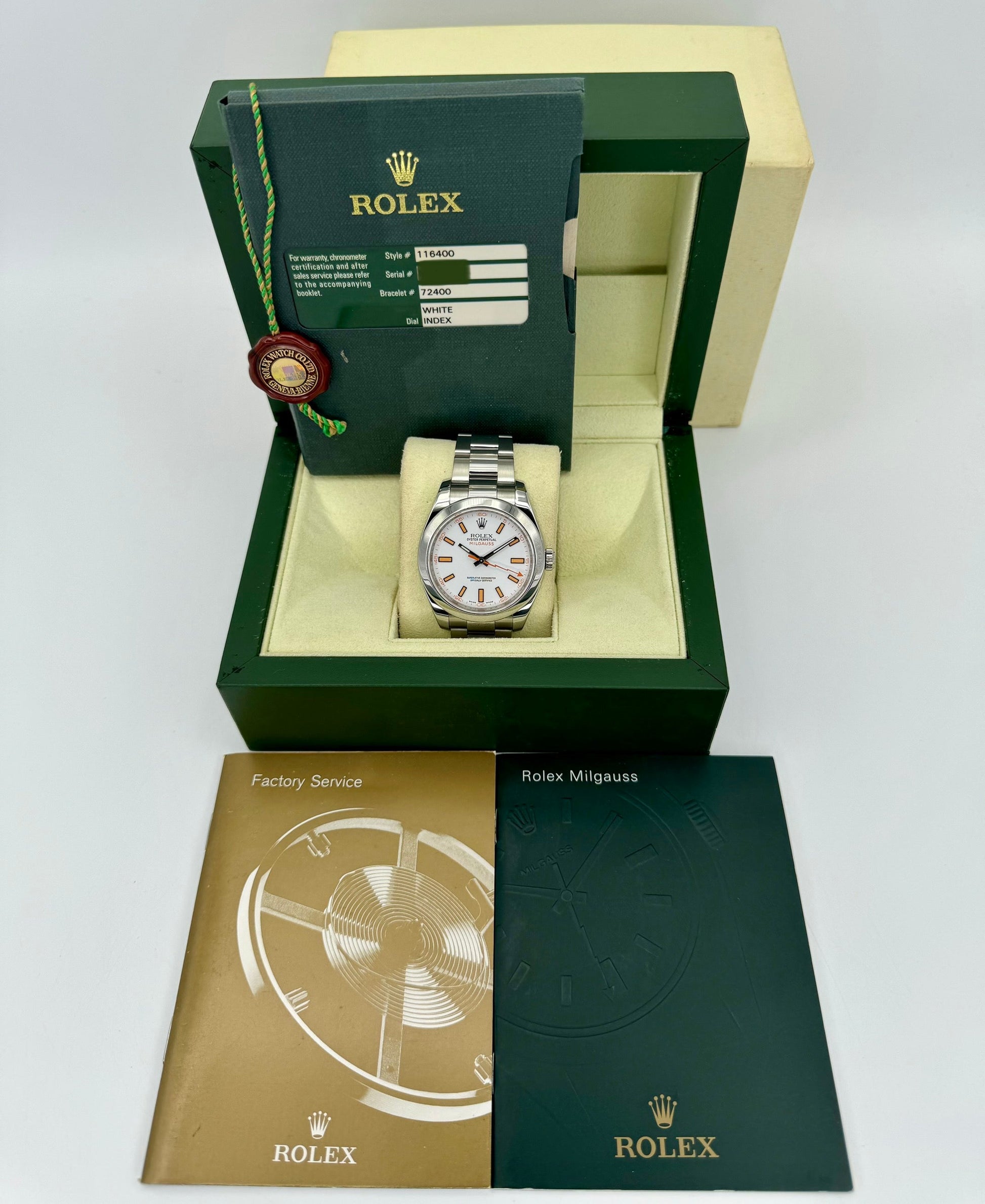 2008 Rolex Milgauss 40mm 116400 Stainless Steel White Dial - MyWatchLLC