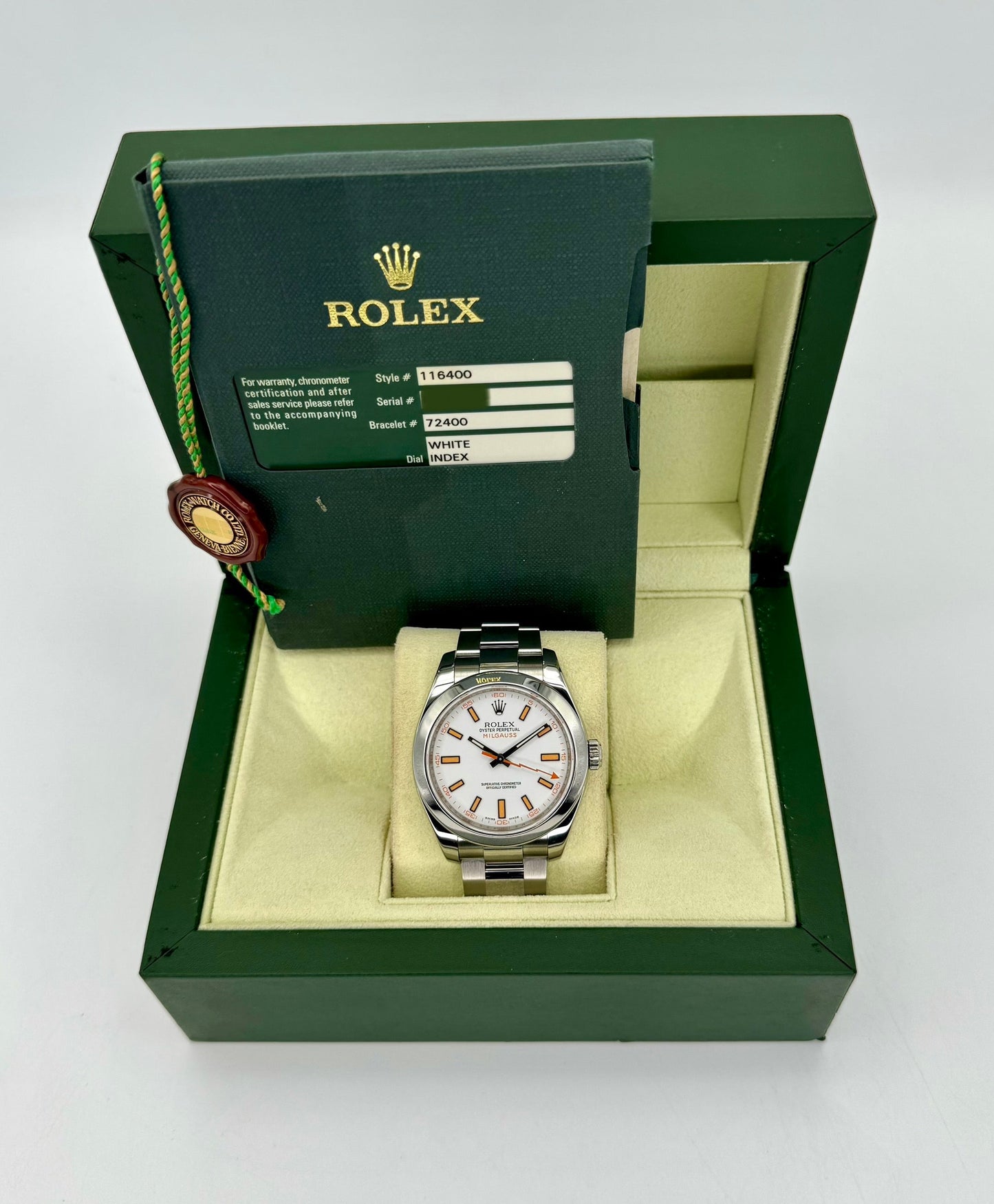 2008 Rolex Milgauss 40mm 116400 Stainless Steel White Dial - MyWatchLLC