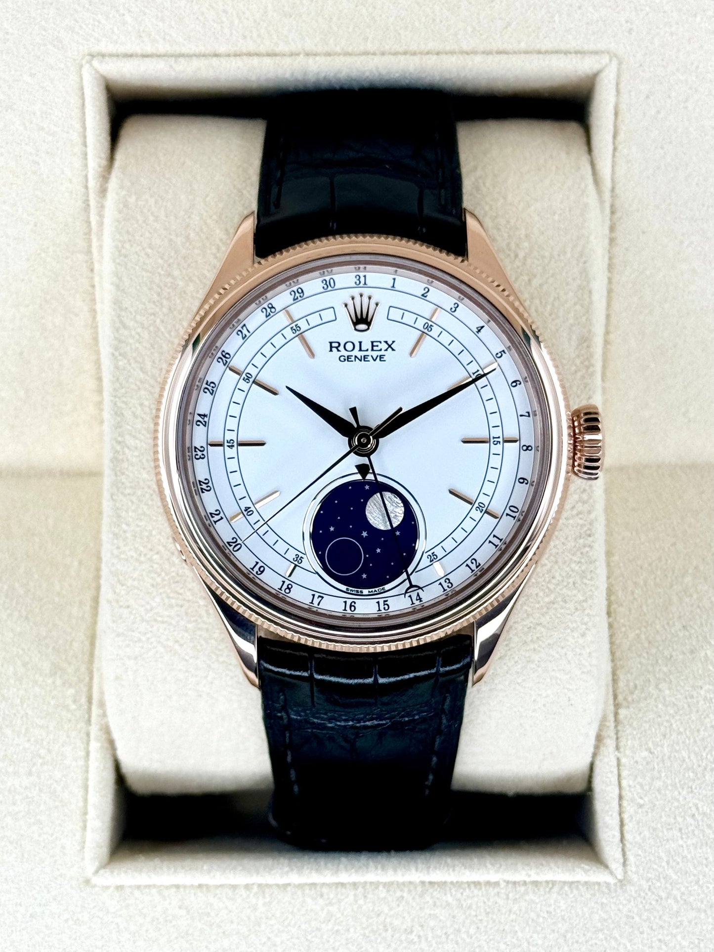 2018 Rolex Cellini Moonphase 39mm 50535 Rose Gold White Dial - MyWatchLLC