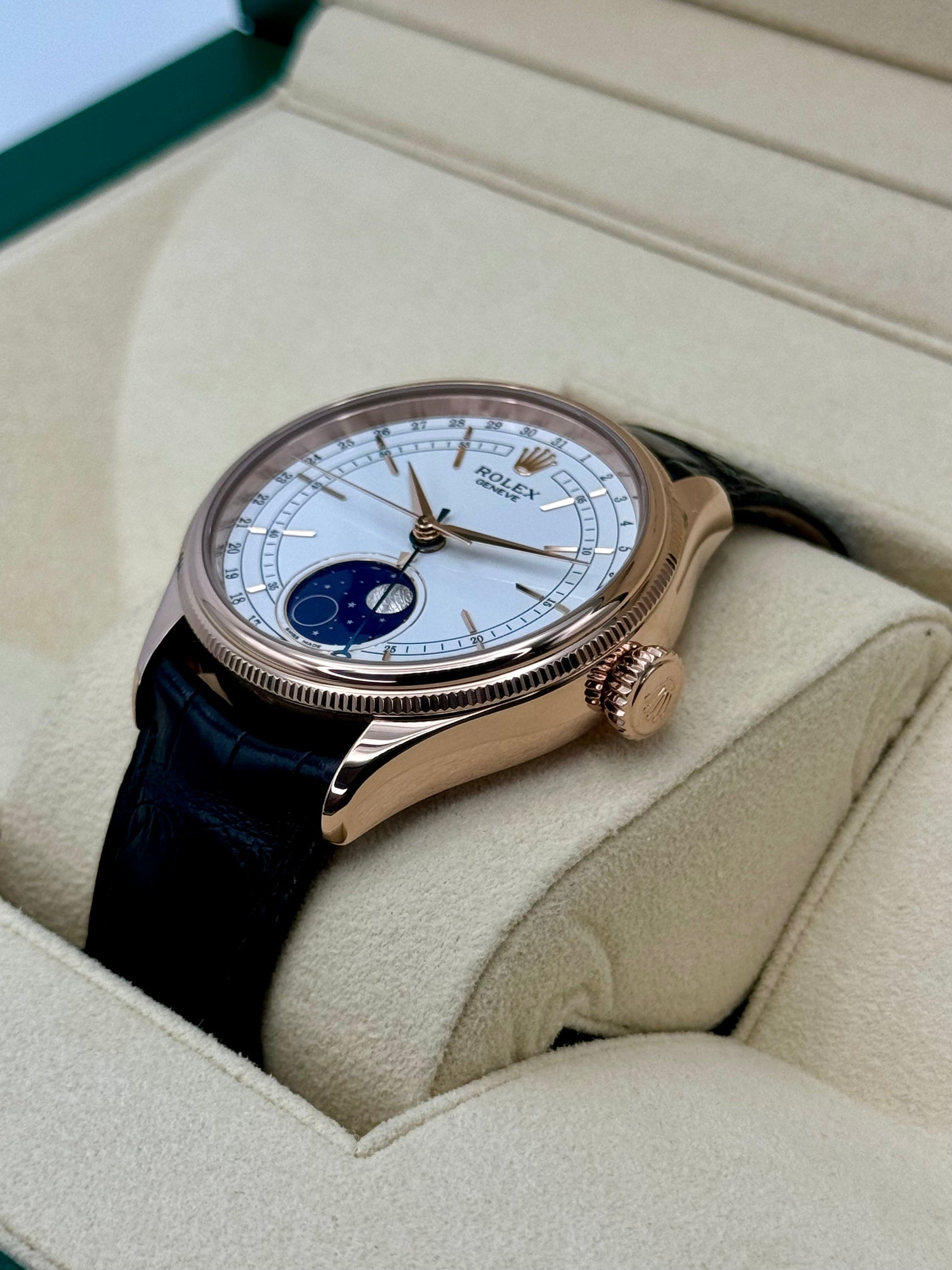 2018 Rolex Cellini Moonphase 39mm 50535 Rose Gold White Dial - MyWatchLLC