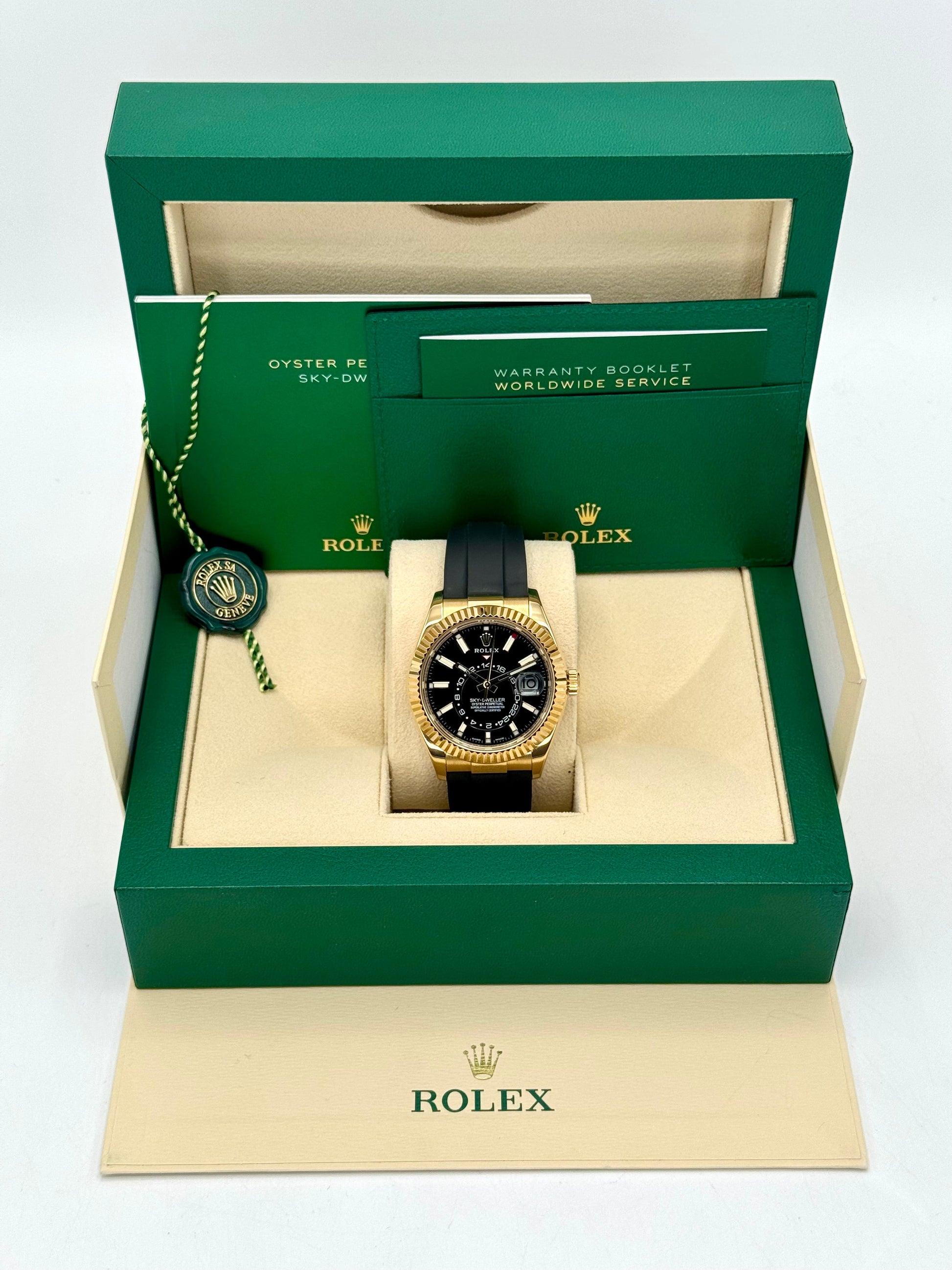 2022 Rolex Sky-Dweller 42mm 326238 Yellow Gold Oysterflex Black Dial - MyWatchLLC