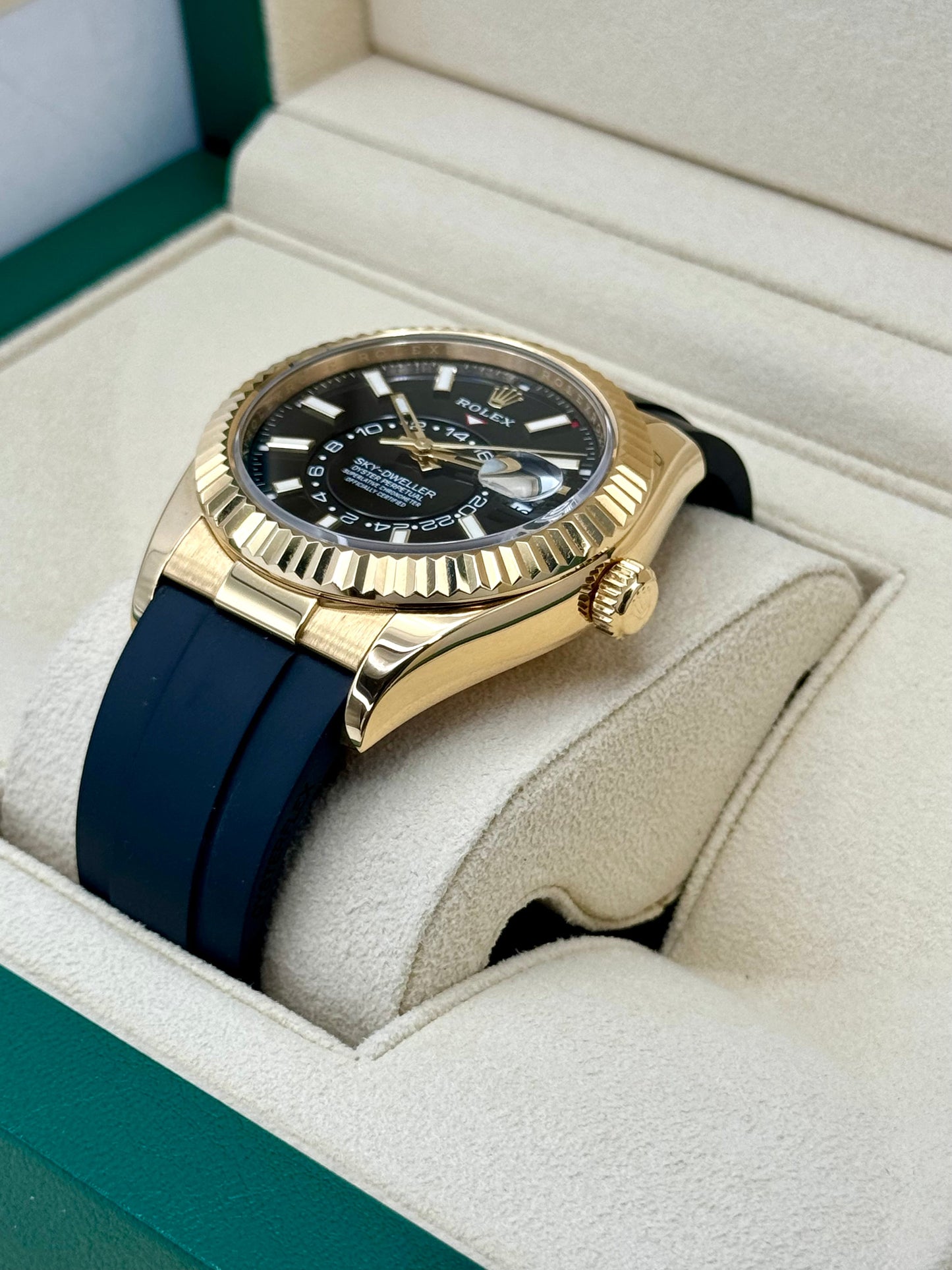 2022 Rolex Sky-Dweller 42mm 326238 Yellow Gold Oysterflex Black Dial - MyWatchLLC