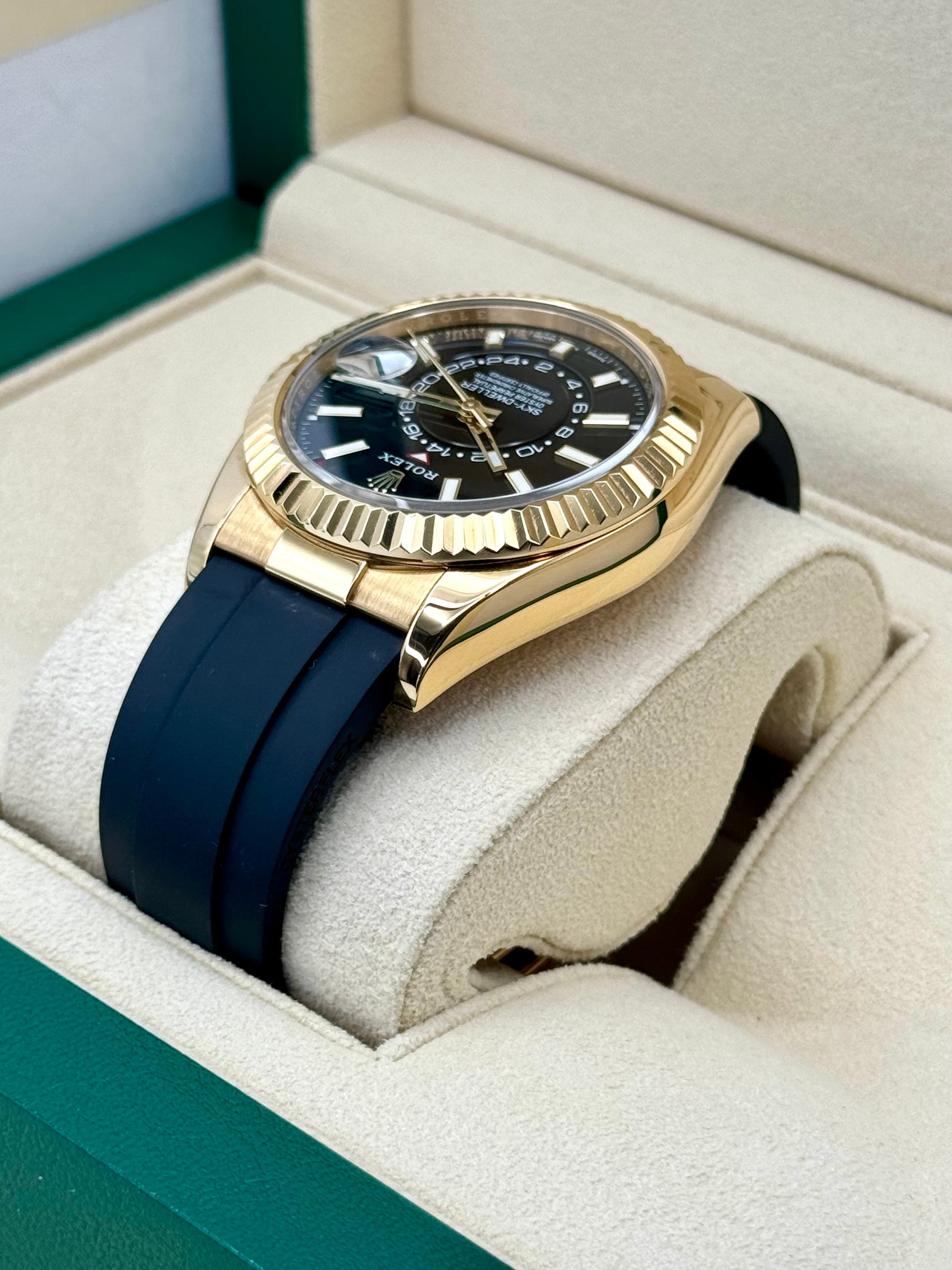 2022 Rolex Sky-Dweller 42mm 326238 Yellow Gold Oysterflex Black Dial - MyWatchLLC