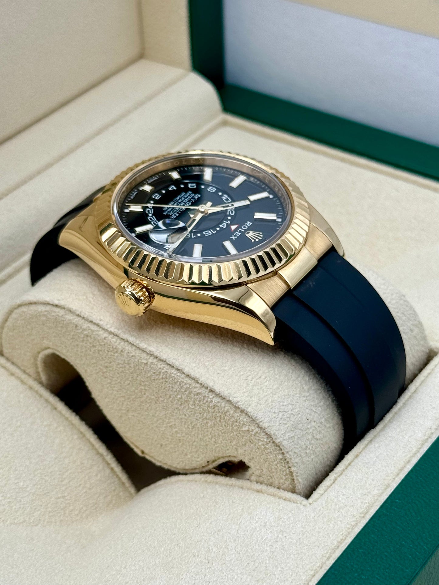 2022 Rolex Sky-Dweller 42mm 326238 Yellow Gold Oysterflex Black Dial - MyWatchLLC