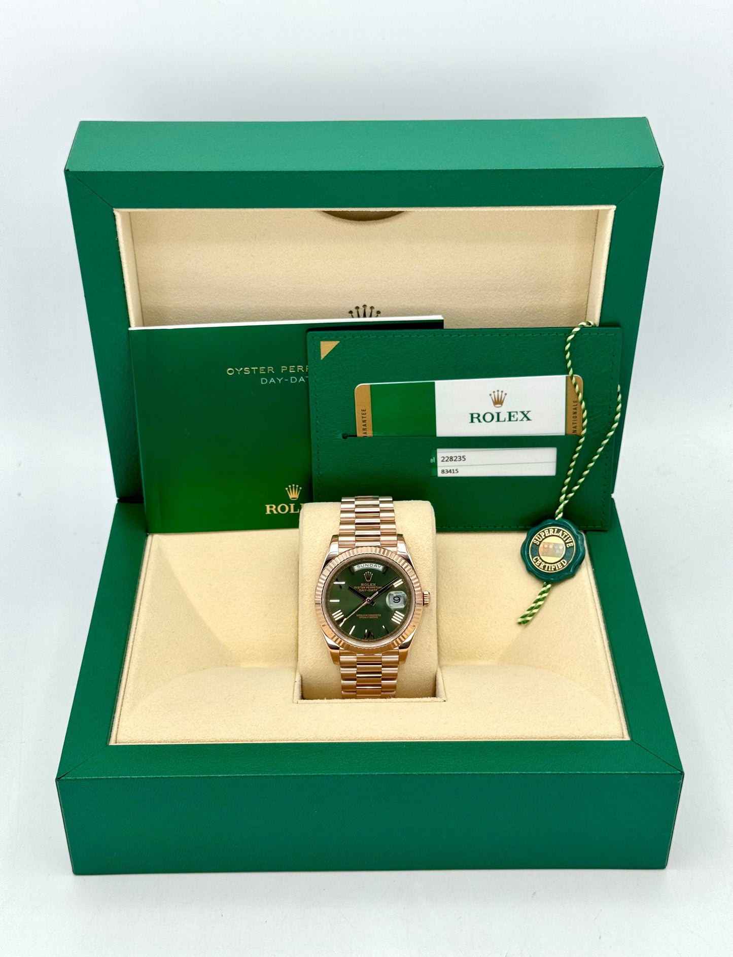 2019 Rolex Day-Date 40mm 228235 Presidential Rose Gold Olive Dial - MyWatchLLC