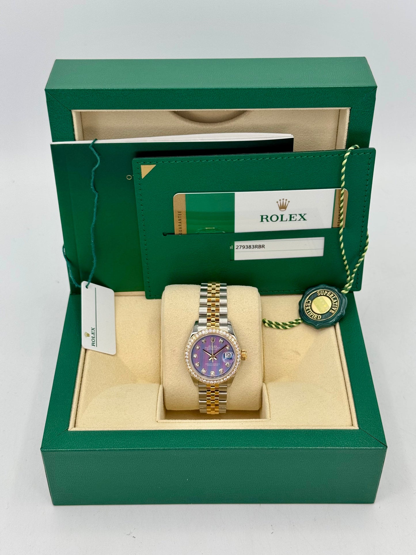 2018 Lady-Datejust 28mm 279383RBR Lavender Stripe Motif Diamond Dial - MyWatchLLC