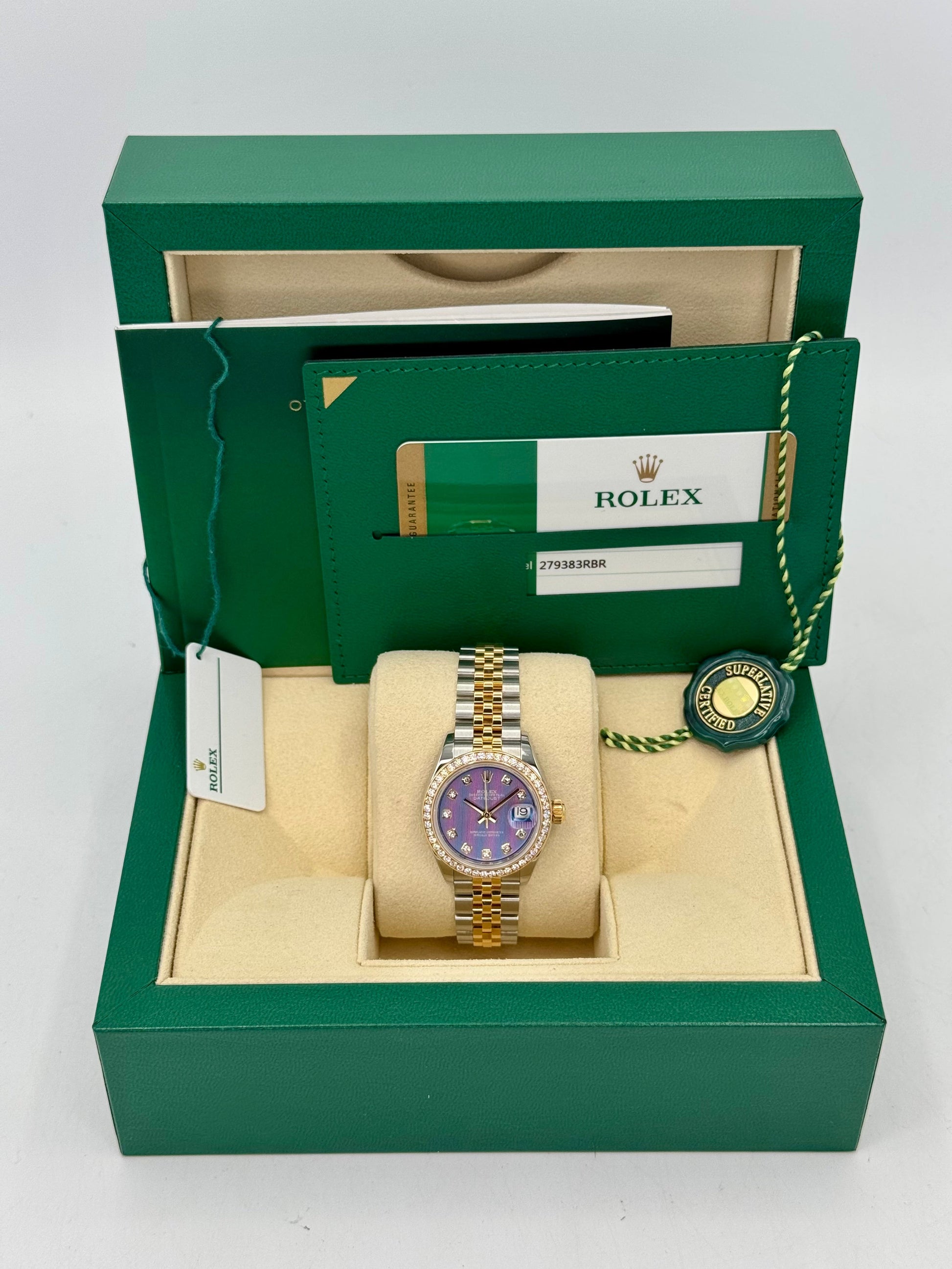 2018 Lady-Datejust 28mm 279383RBR Lavender Stripe Motif Diamond Dial - MyWatchLLC