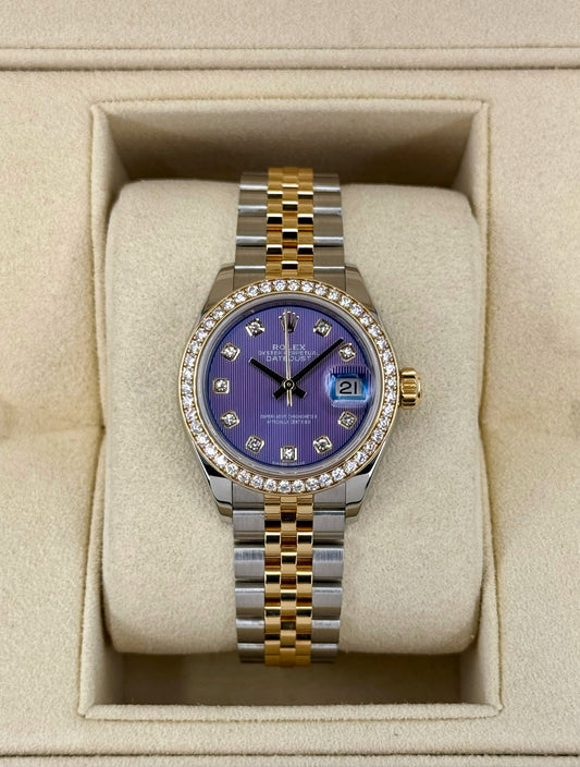 2018 Lady-Datejust 28mm 279383RBR Lavender Stripe Motif Diamond Dial - MyWatchLLC