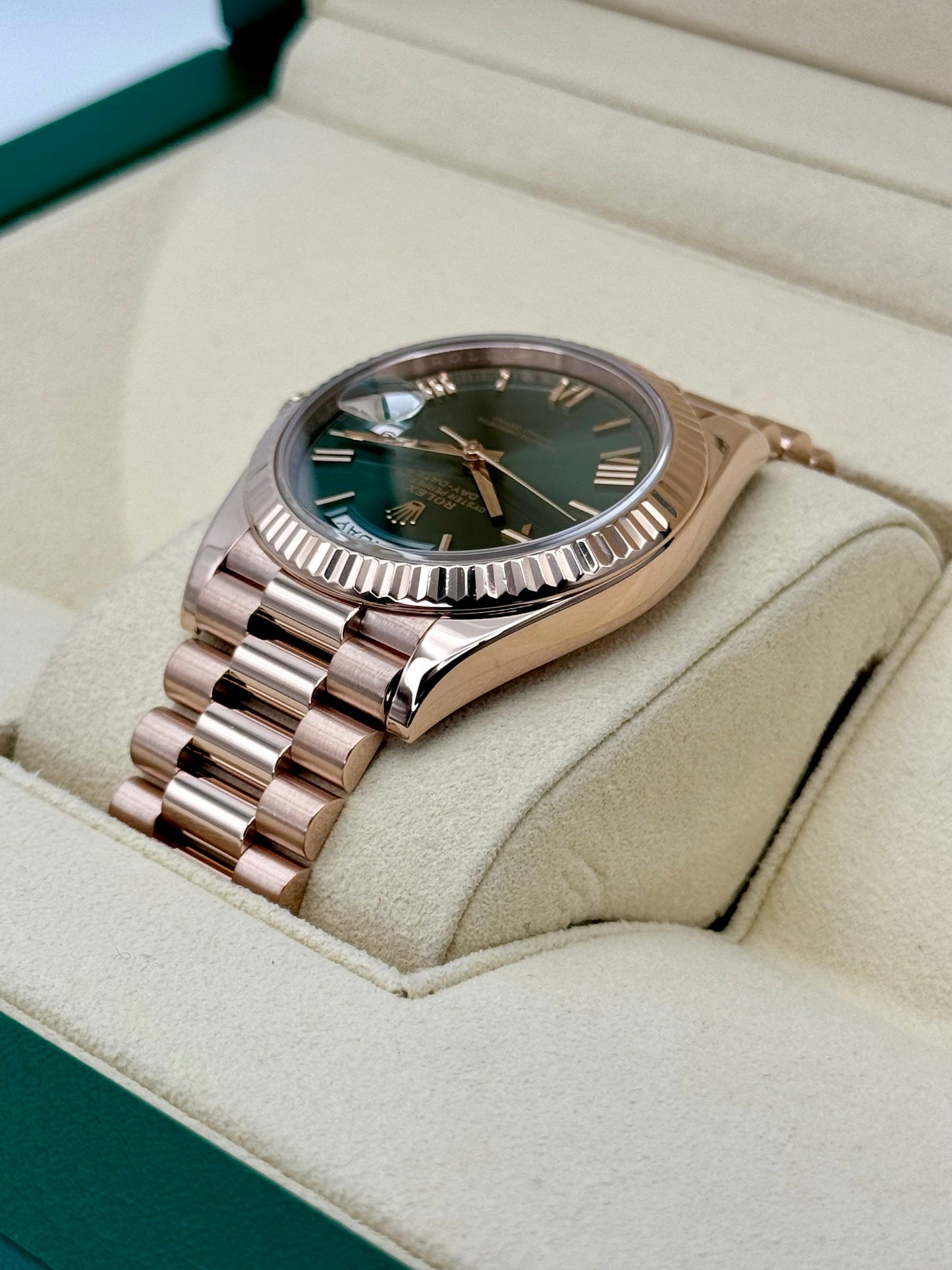 2019 Rolex Day-Date 40mm 228235 Presidential Rose Gold Olive Dial - MyWatchLLC
