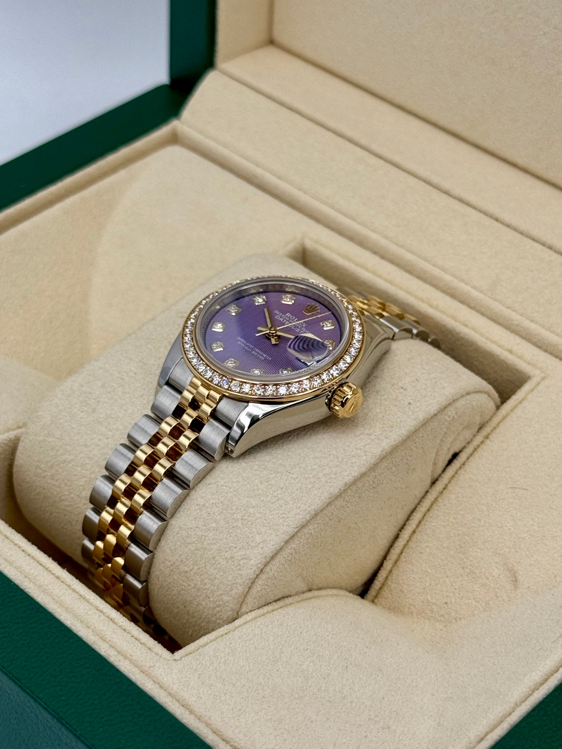 2018 Lady-Datejust 28mm 279383RBR Lavender Stripe Motif Diamond Dial - MyWatchLLC