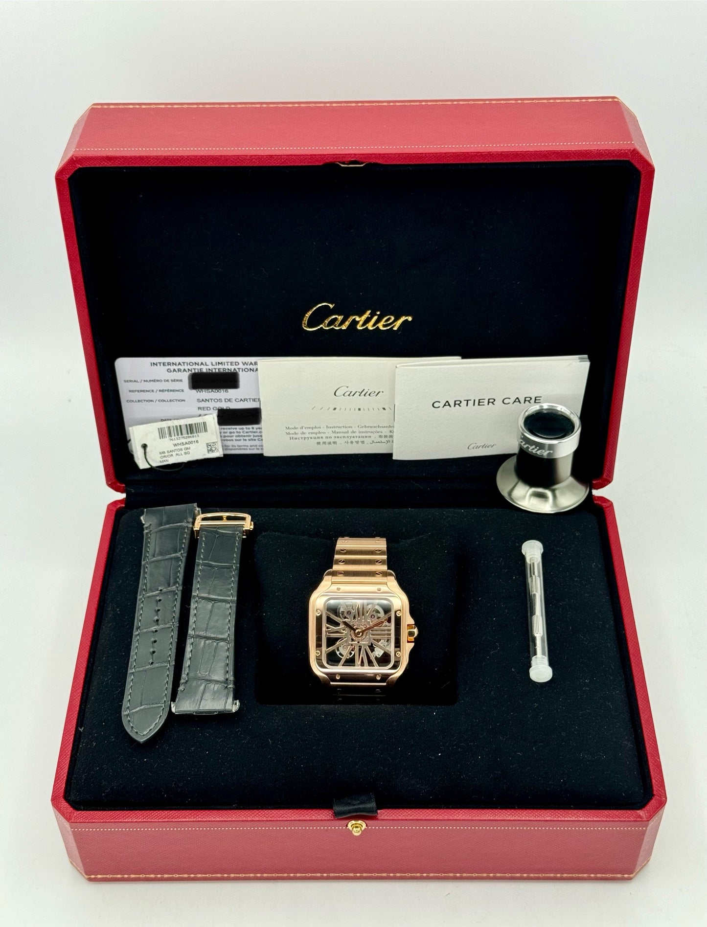 2020 Santos De Cartier 39.8mm WHSA0016 Rose Gold Skeleton Dial - MyWatchLLC