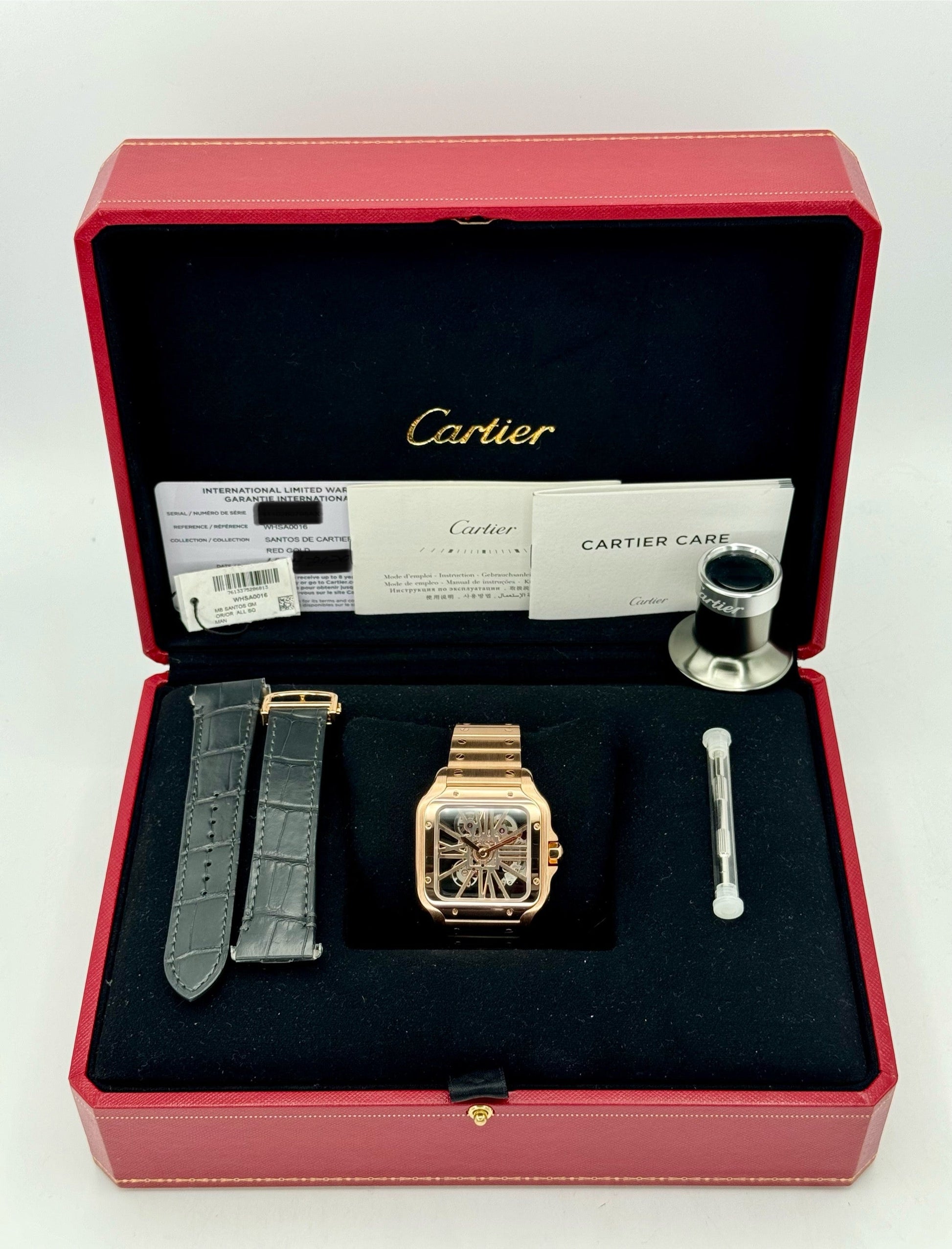 2020 Santos De Cartier 39.8mm WHSA0016 Rose Gold Skeleton Dial - MyWatchLLC