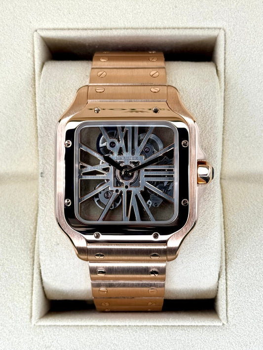 2020 Santos De Cartier 39.8mm WHSA0016 Rose Gold Skeleton Dial - MyWatchLLC