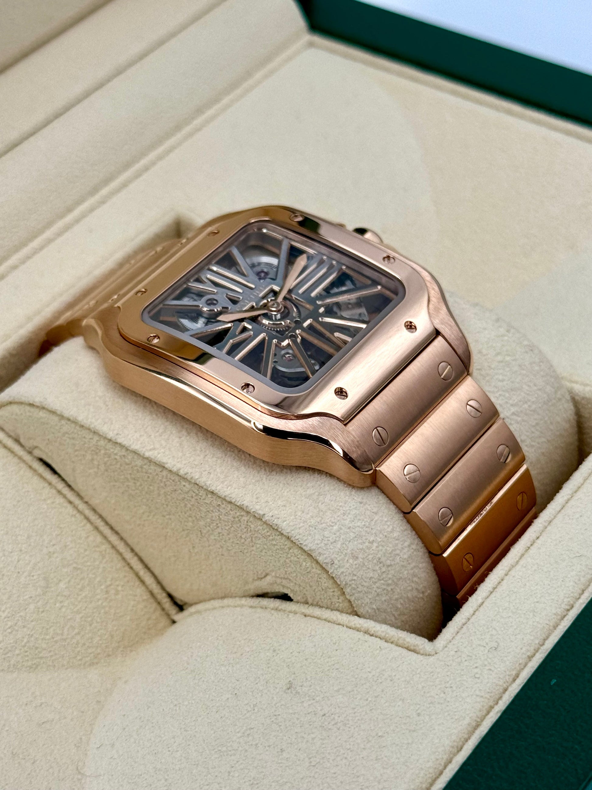 2020 Santos De Cartier 39.8mm WHSA0016 Rose Gold Skeleton Dial - MyWatchLLC