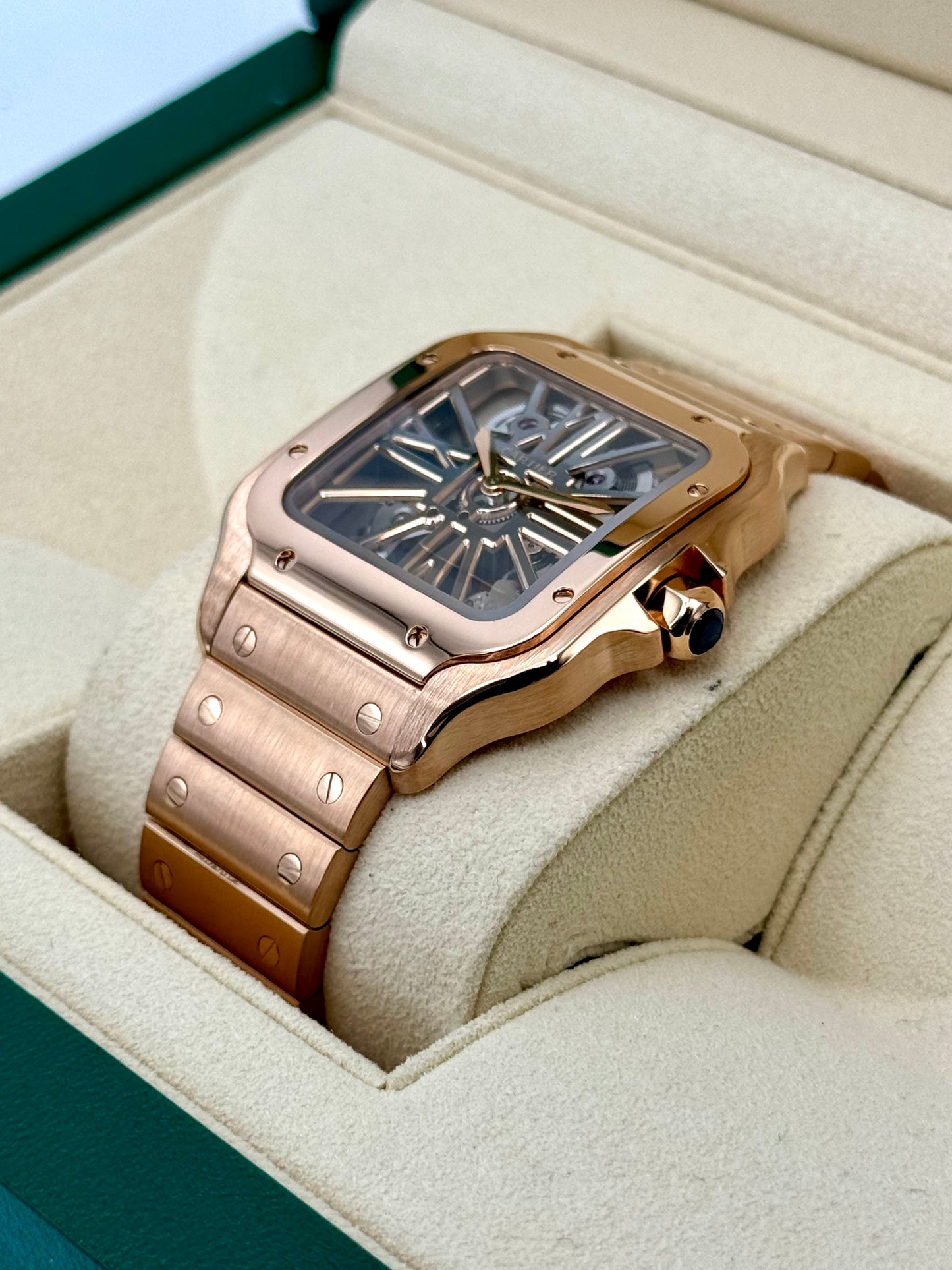 2020 Santos De Cartier 39.8mm WHSA0016 Rose Gold Skeleton Dial - MyWatchLLC
