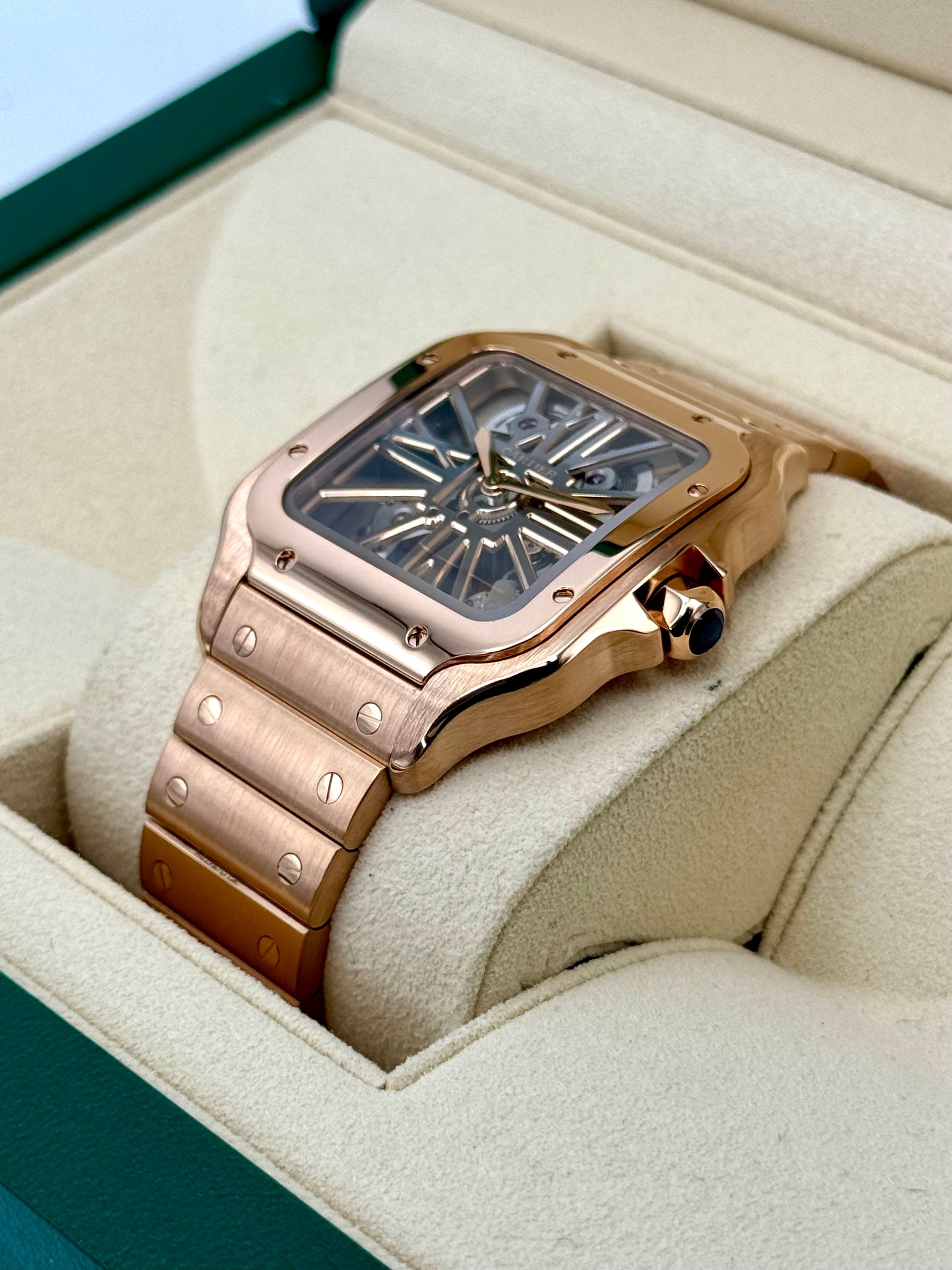 2020 Santos De Cartier 39.8mm WHSA0016 Rose Gold Skeleton Dial - MyWatchLLC