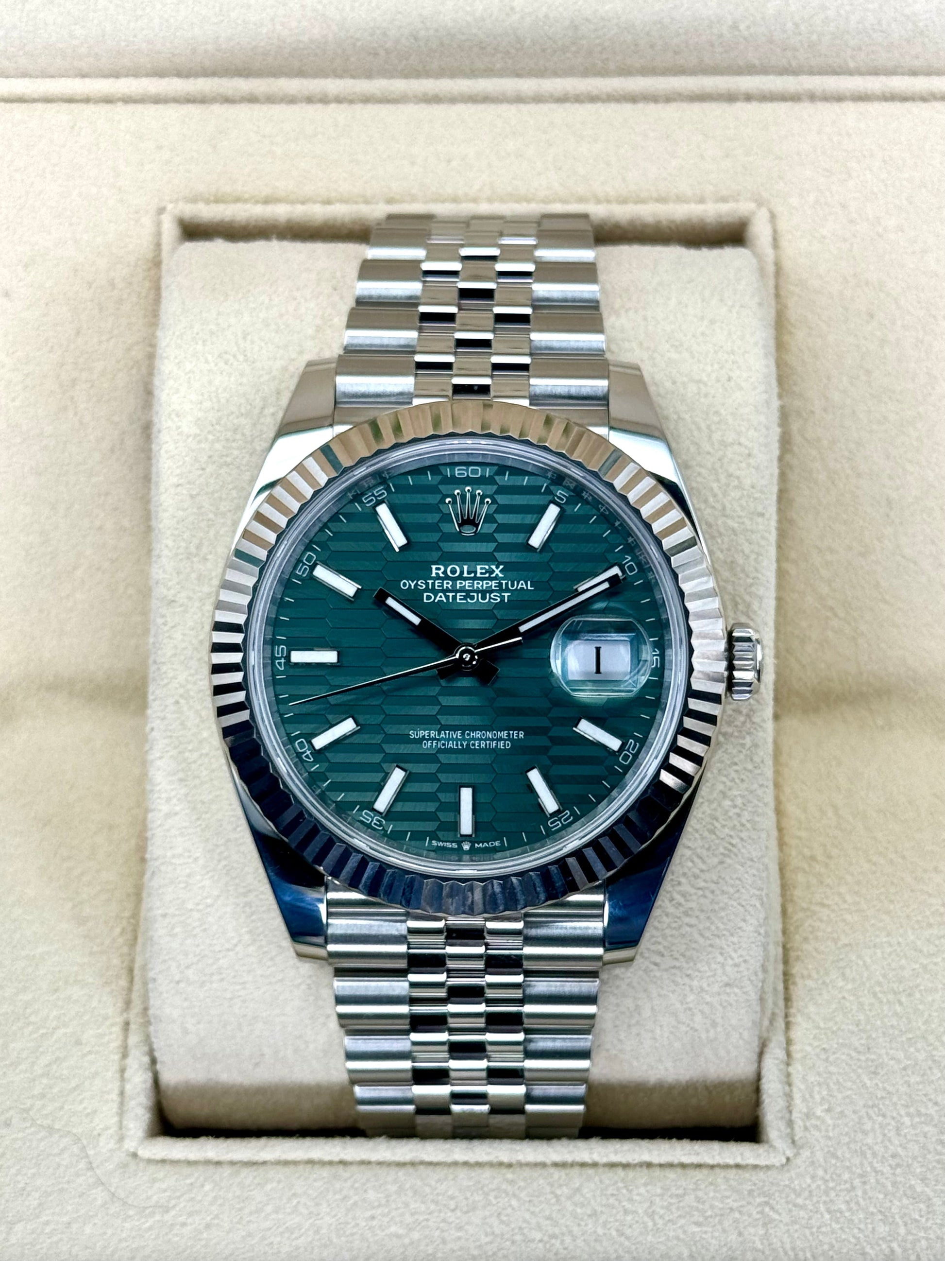 NEW 2023 Rolex Datejust 41mm 126334 Jubilee Green Motif Dial - MyWatchLLC