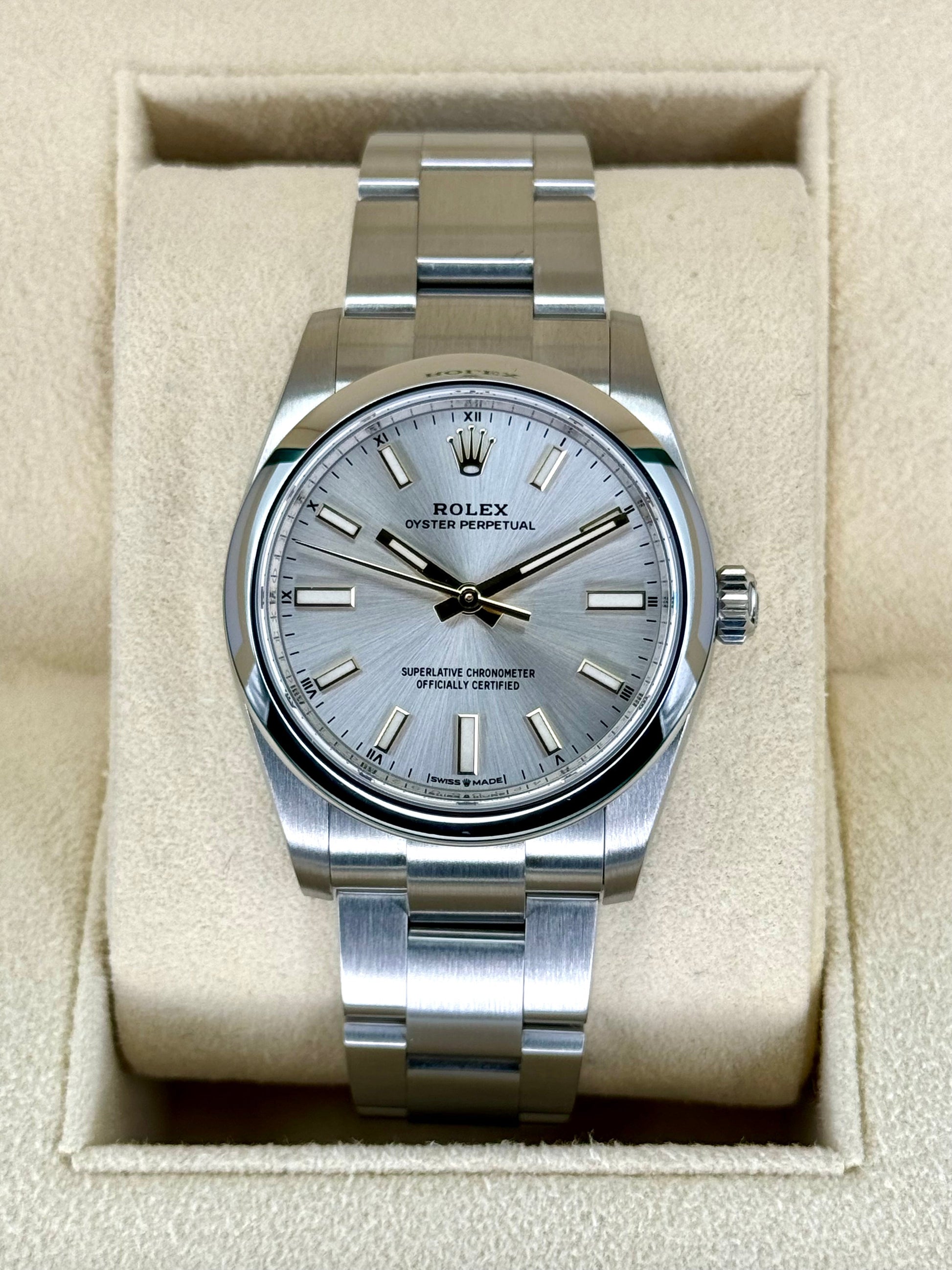 2022 Rolex Oyster Perpetual 34mm Stainless Steel Silver Dial - MyWatchLLC