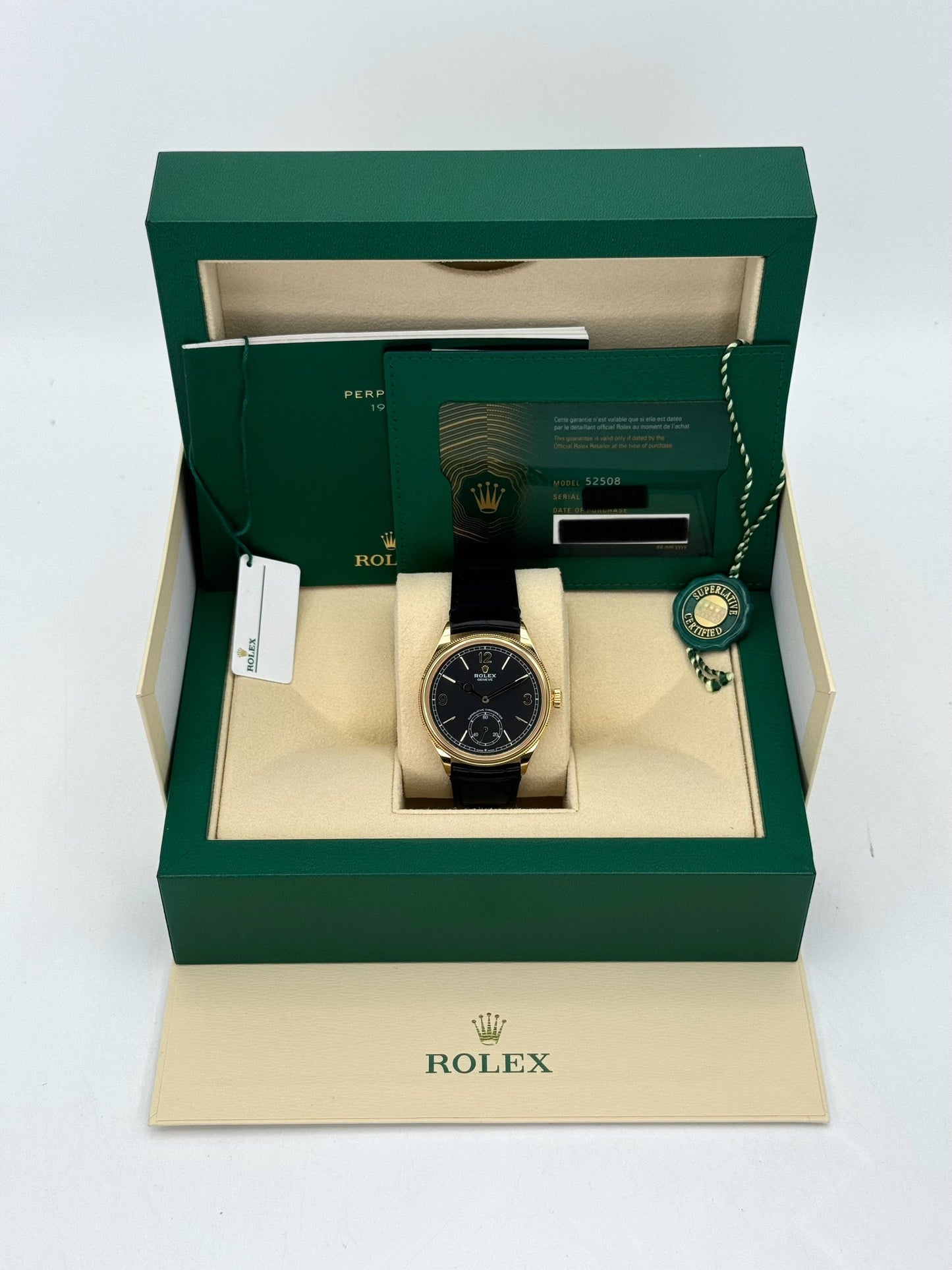 NEW 2024 Rolex 1908 39mm 52508 Yellow Gold Black Dial - MyWatchLLC