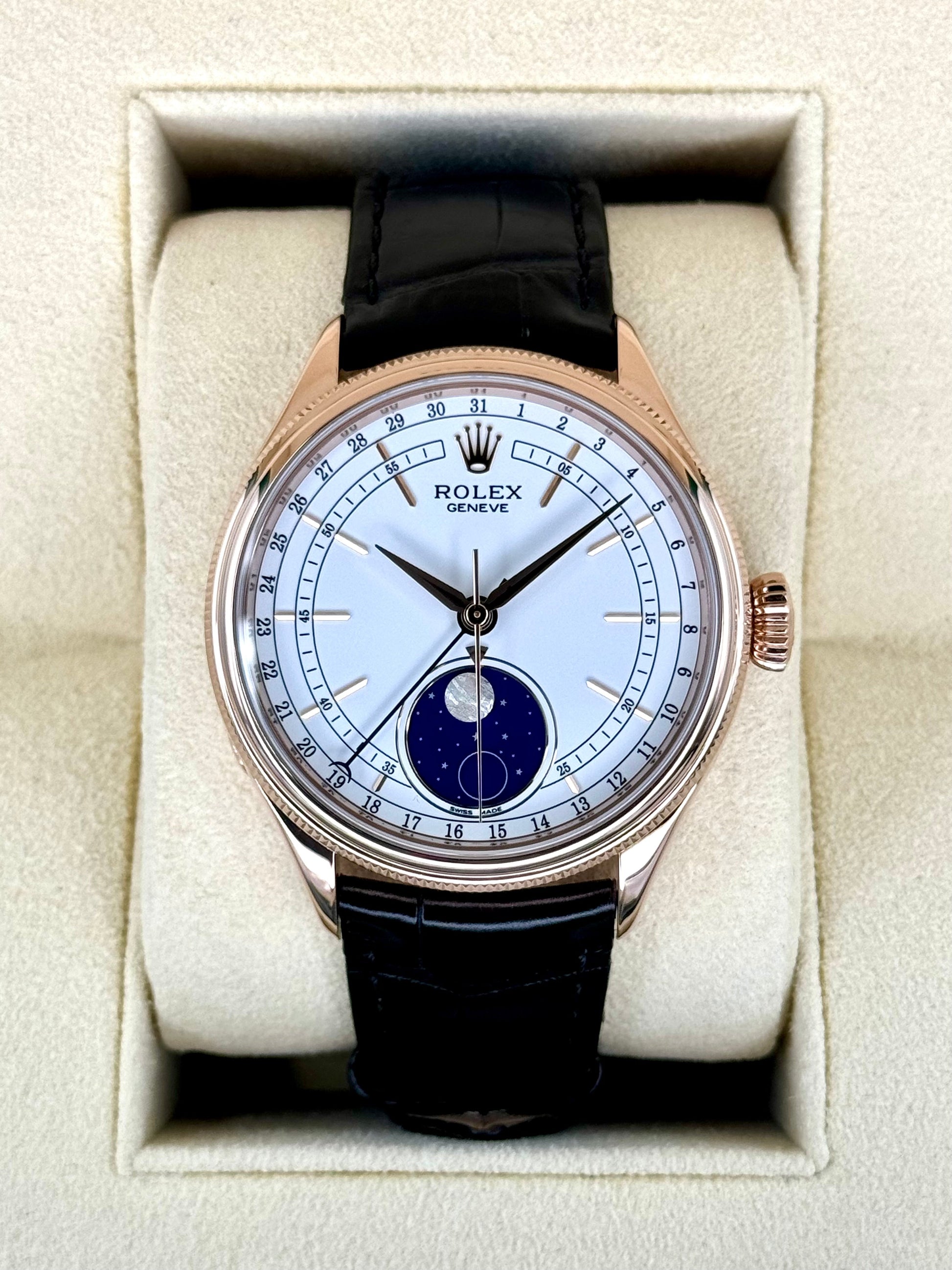 2018 Rolex Cellini Moonphase 39mm 50535 Rose Gold White Dial - MyWatchLLC