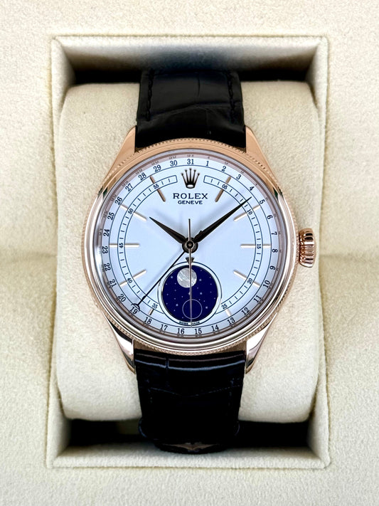 2018 Rolex Cellini Moonphase 39mm 50535 Rose Gold White Dial - MyWatchLLC