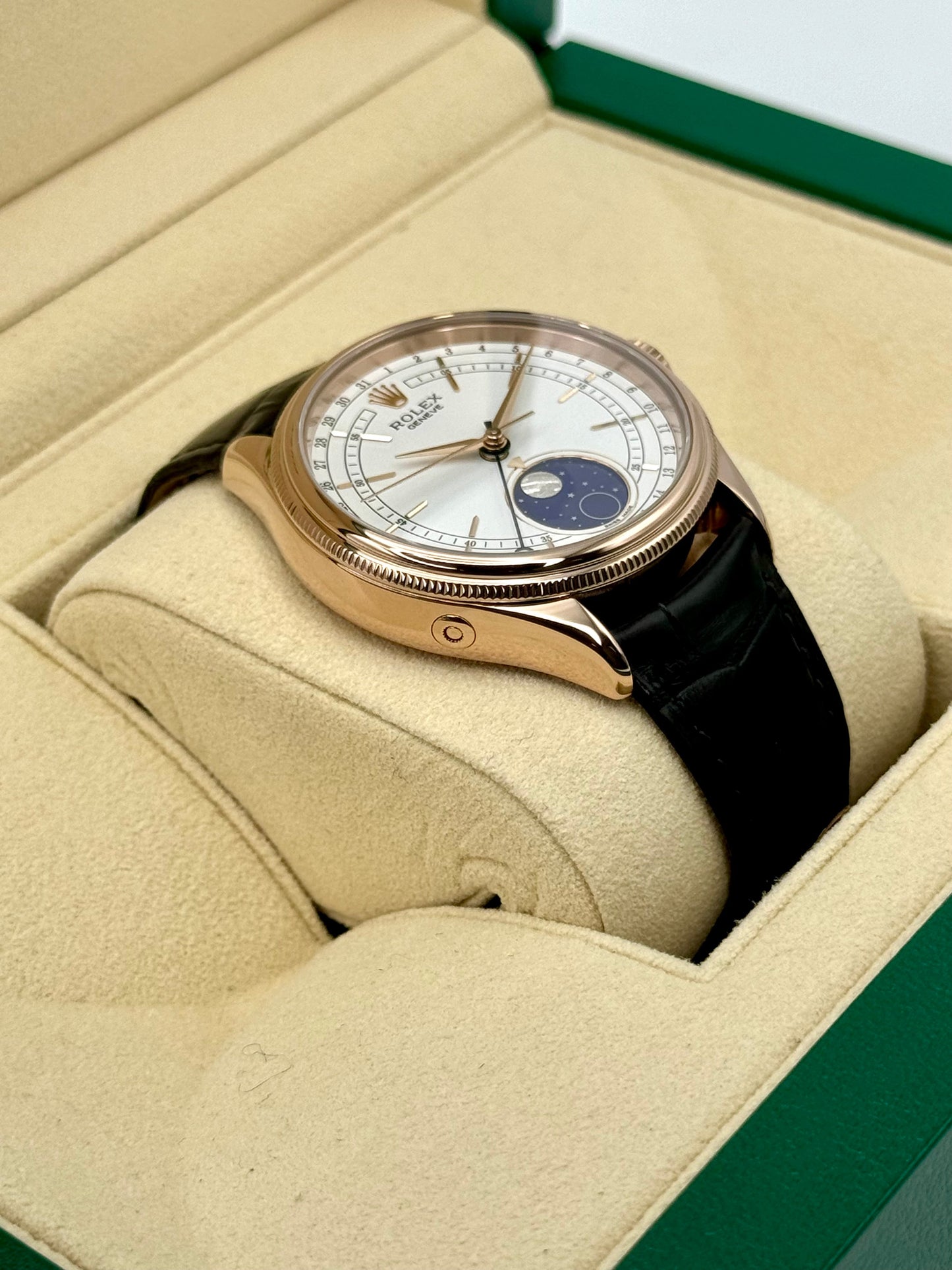 2018 Rolex Cellini Moonphase 39mm 50535 Rose Gold White Dial - MyWatchLLC