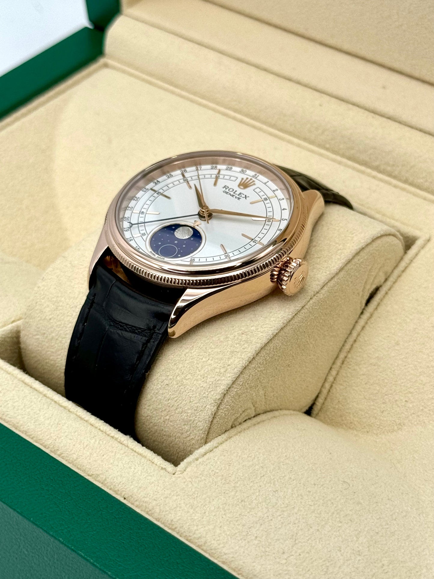 2018 Rolex Cellini Moonphase 39mm 50535 Rose Gold White Dial - MyWatchLLC