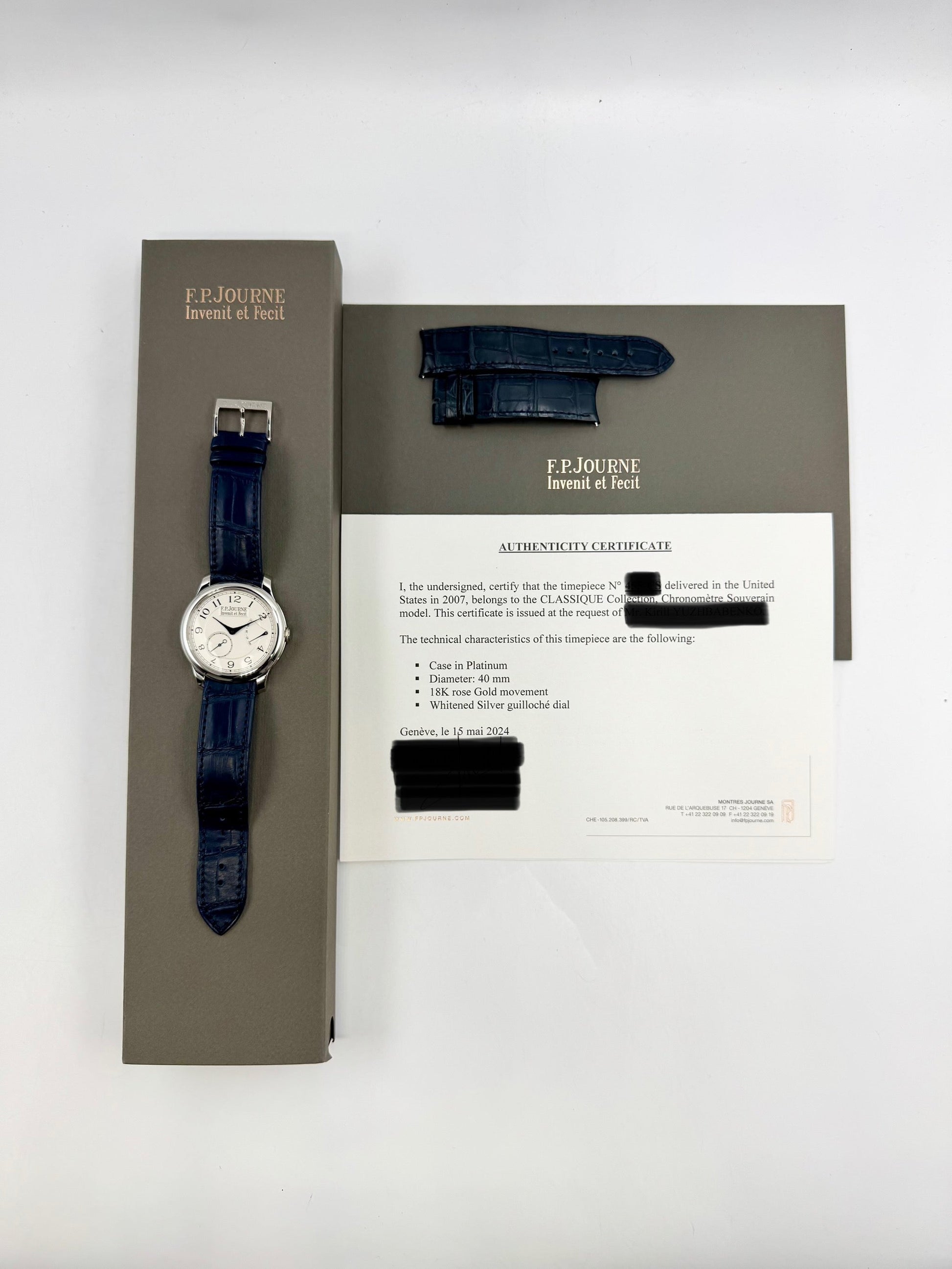 F.P.Journe Classique Chronomètre Souverain Platinum 40mm Silver Guilloche dial - MyWatchLLC