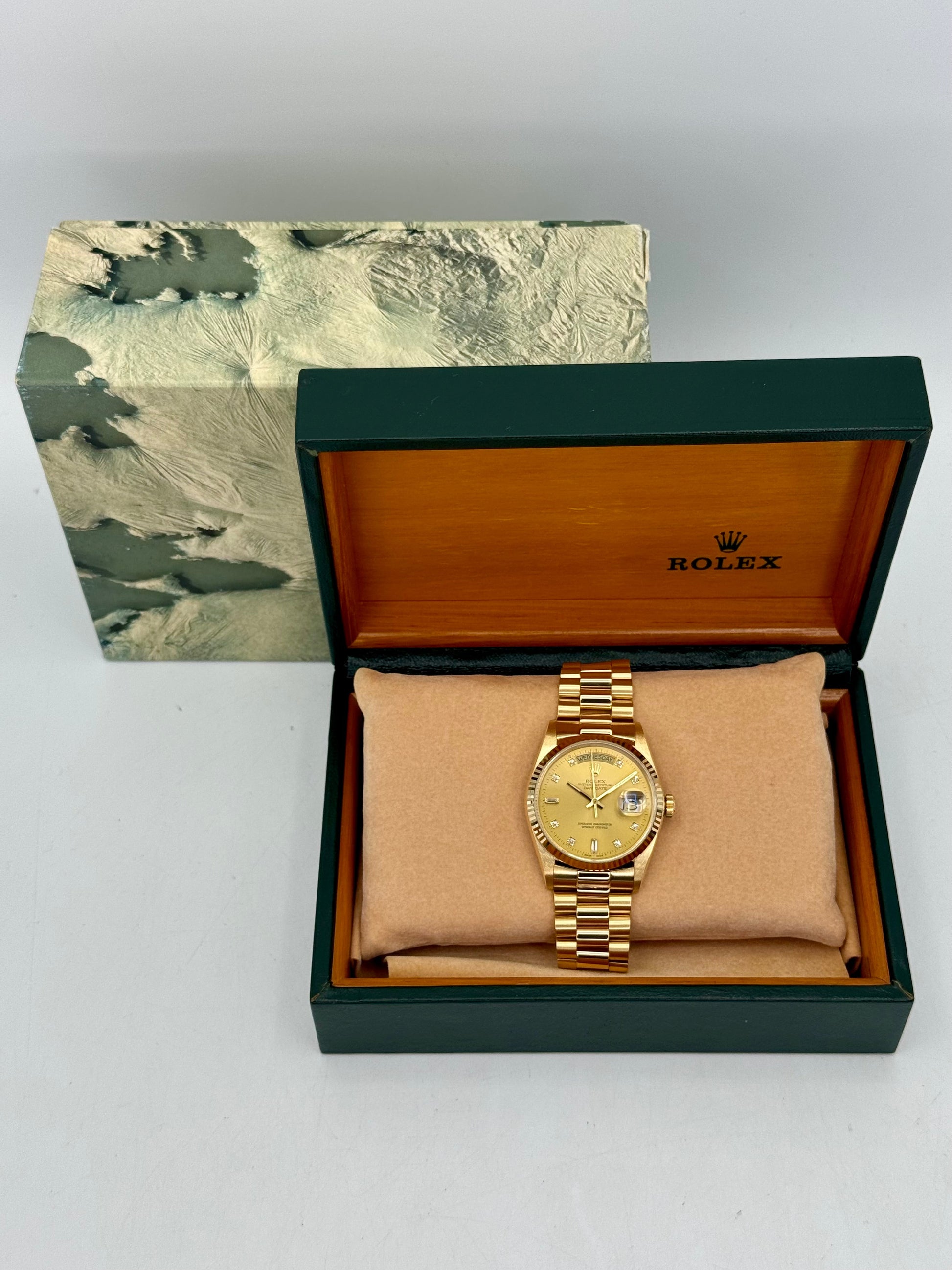 1987 Rolex Day-Date 36mm 18038 Presidential Champagne Diamond Dial - MyWatchLLC