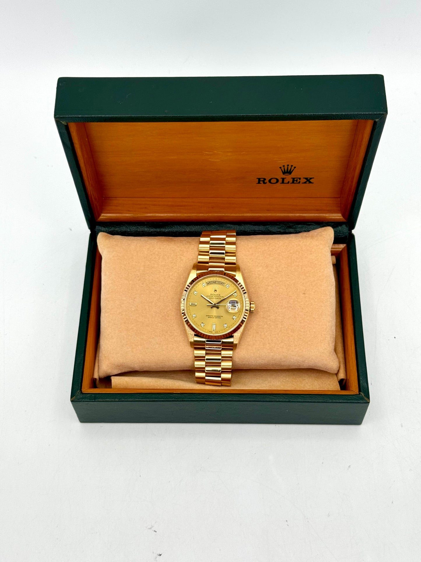 1987 Rolex Day-Date 36mm 18038 Presidential Champagne Diamond Dial - MyWatchLLC