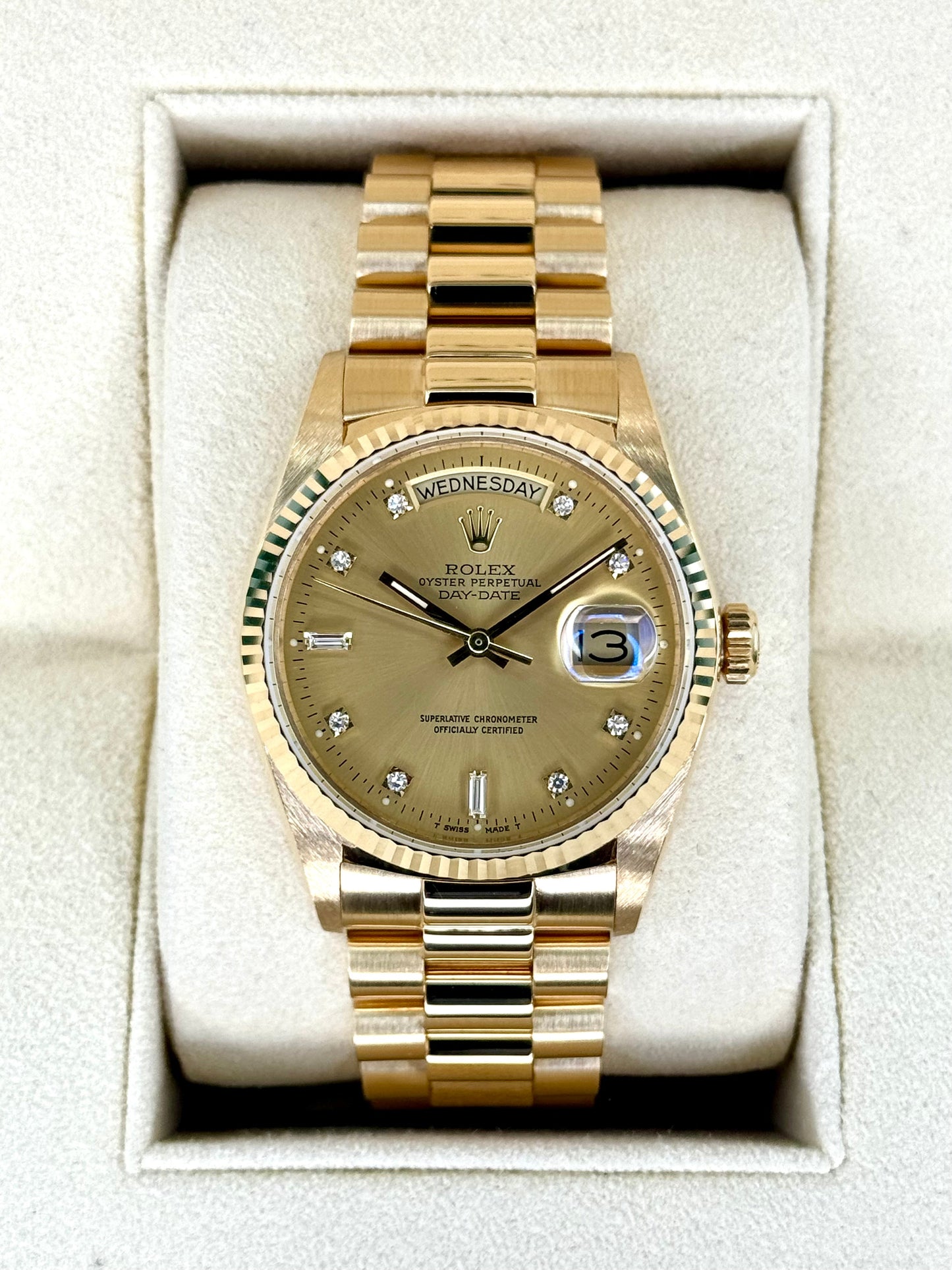 1987 Rolex Day-Date 36mm 18038 Presidential Champagne Diamond Dial - MyWatchLLC