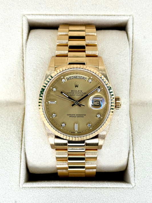 1987 Rolex Day-Date 36mm 18038 Presidential Champagne Diamond Dial - MyWatchLLC