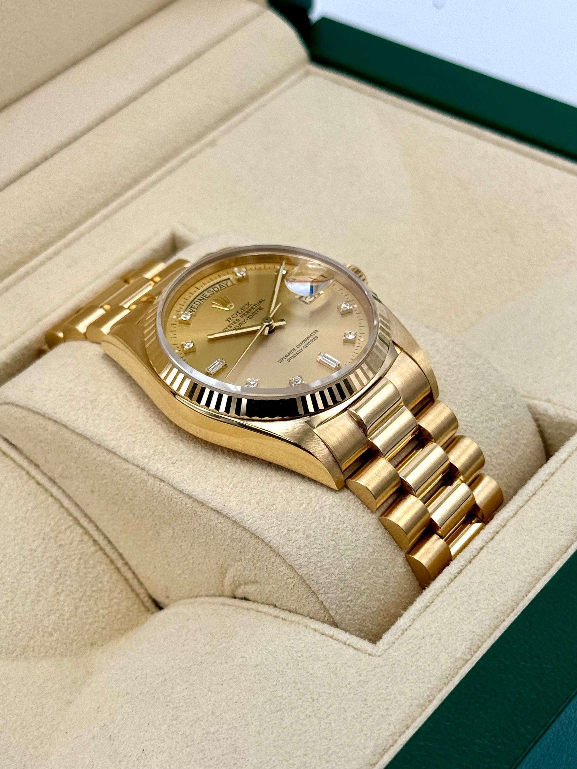 1987 Rolex Day-Date 36mm 18038 Presidential Champagne Diamond Dial - MyWatchLLC