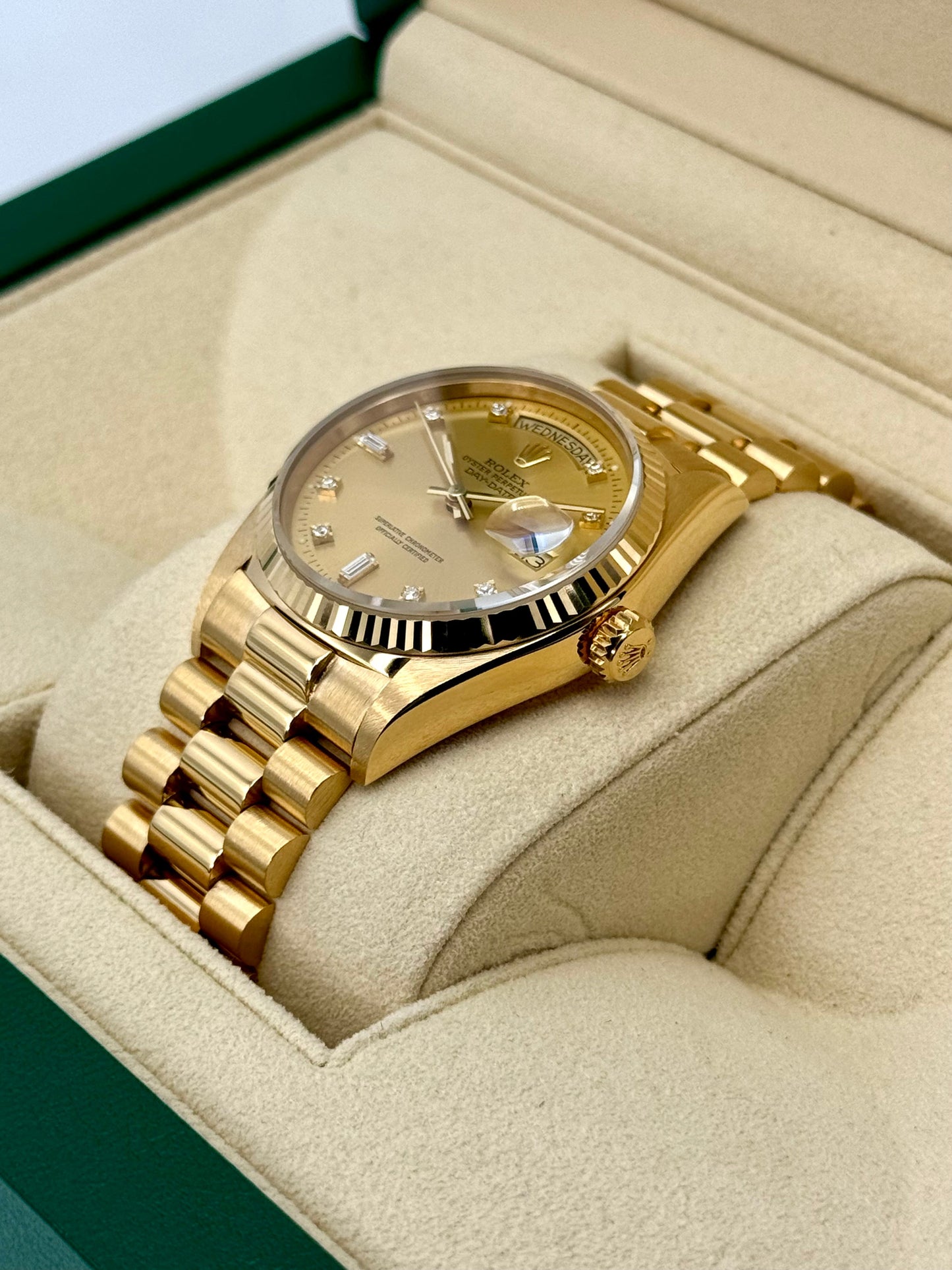 1987 Rolex Day-Date 36mm 18038 Presidential Champagne Diamond Dial - MyWatchLLC