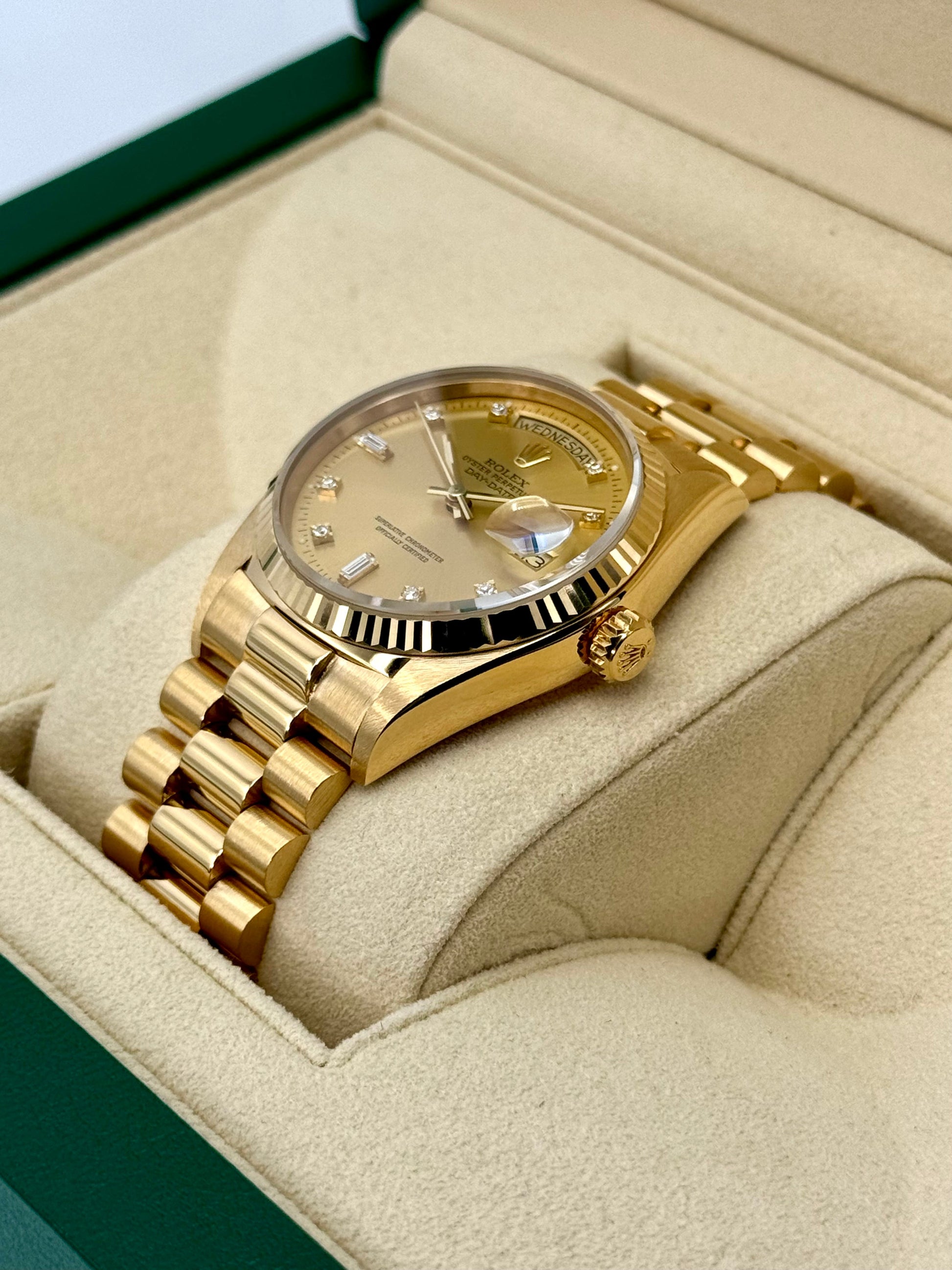 1987 Rolex Day-Date 36mm 18038 Presidential Champagne Diamond Dial - MyWatchLLC