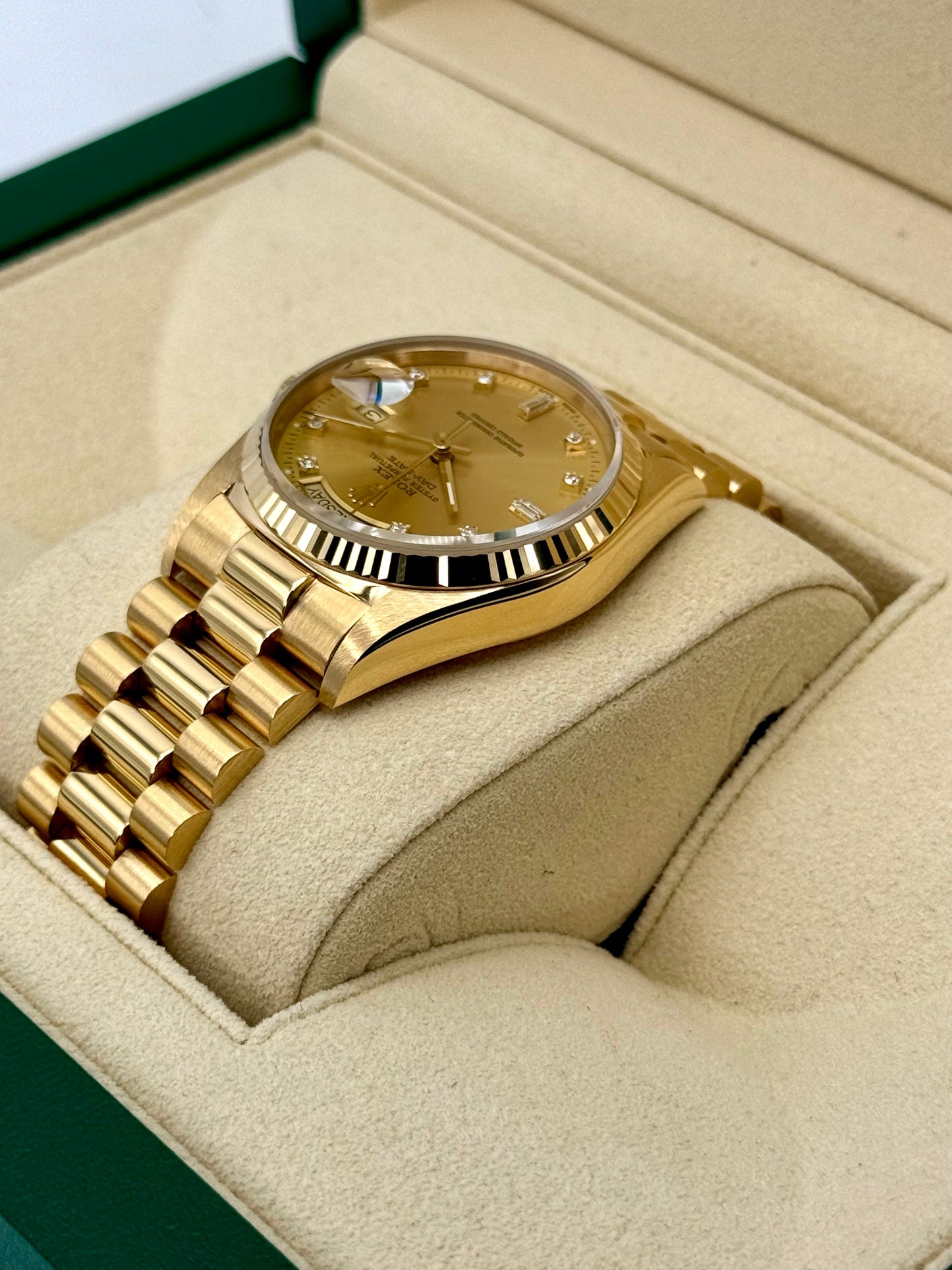 1987 Rolex Day-Date 36mm 18038 Presidential Champagne Diamond Dial - MyWatchLLC