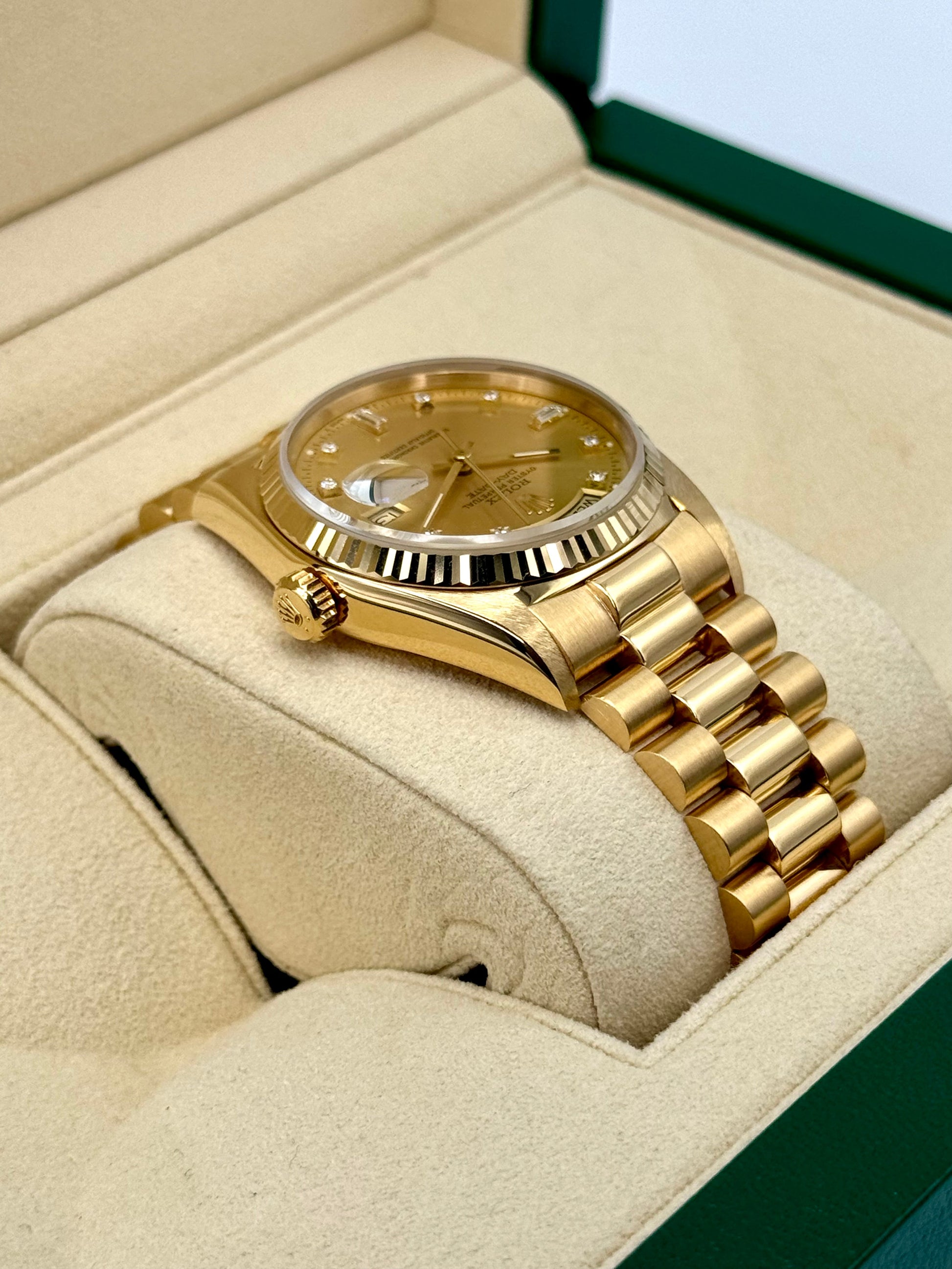 1987 Rolex Day-Date 36mm 18038 Presidential Champagne Diamond Dial - MyWatchLLC