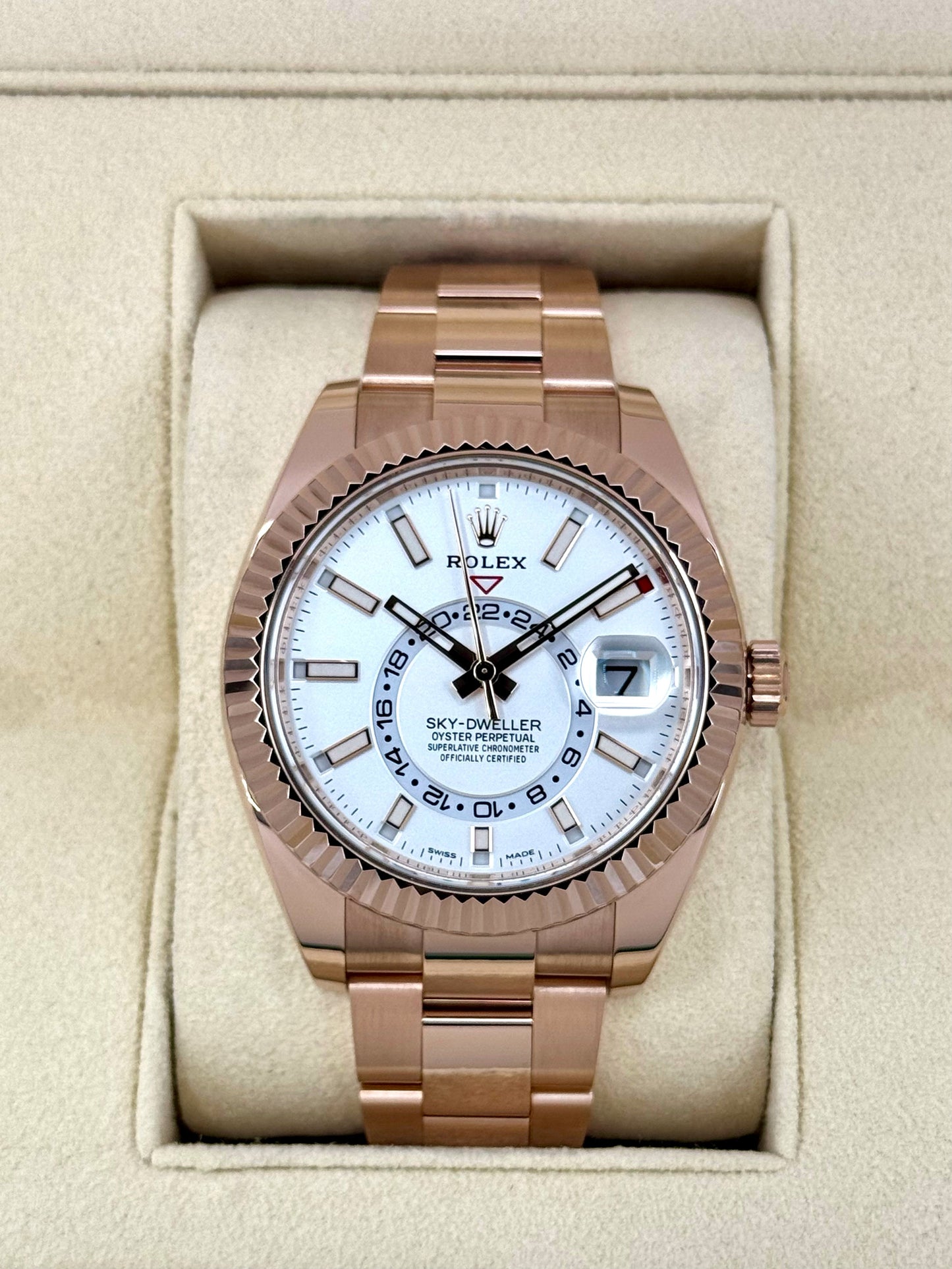 2023 Rolex Sky-Dweller 42mm 326935 Rose Gold White Dial - MyWatchLLC