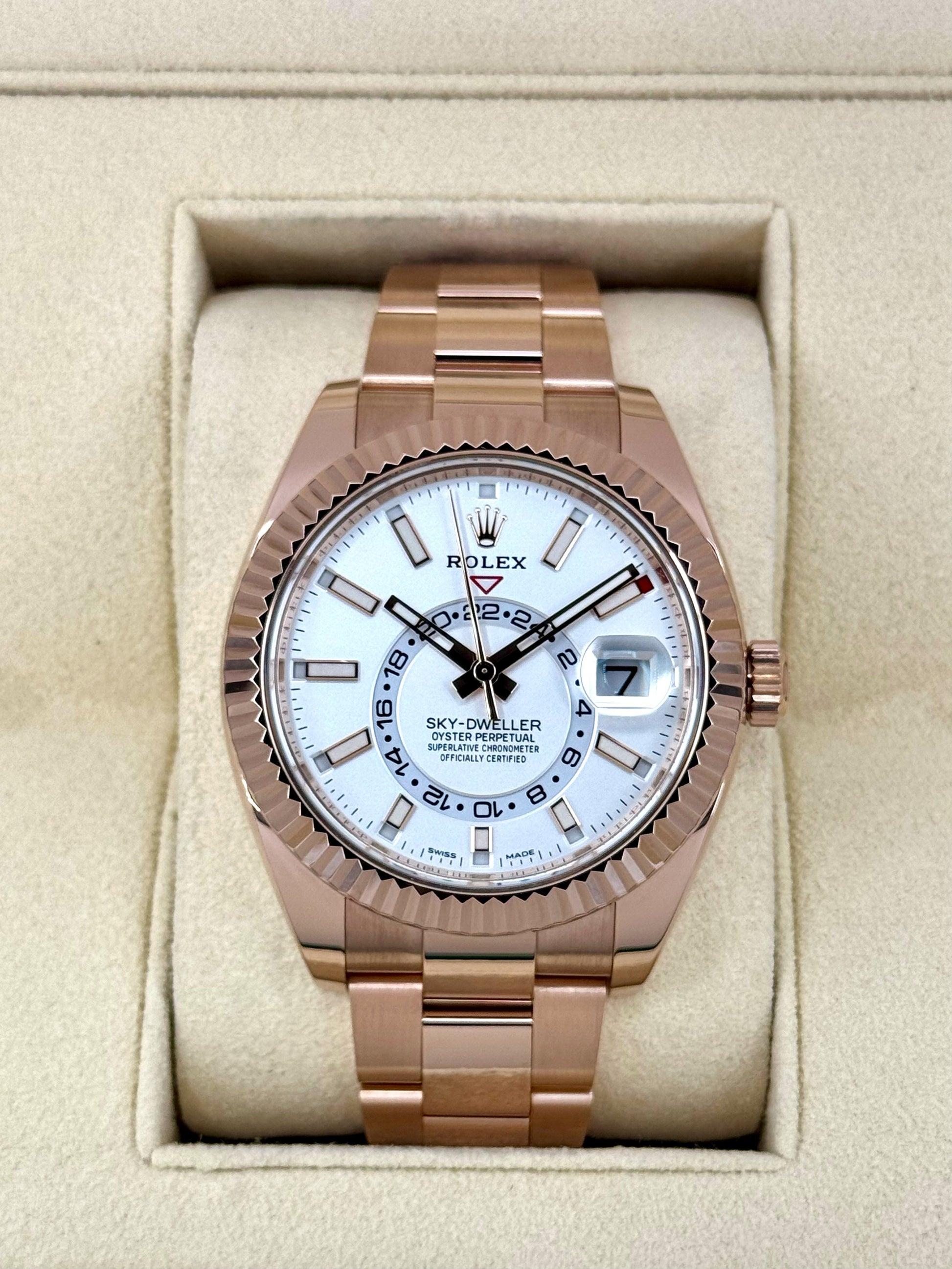 2023 Rolex Sky-Dweller 42mm 326935 Rose Gold White Dial - MyWatchLLC
